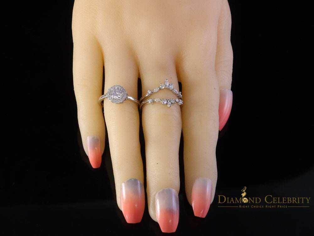DiamondCelebritees 925 White Silver Solitaire Enhancer 1.66ct Moissanite Guard Wrap Ring Insert SZ7