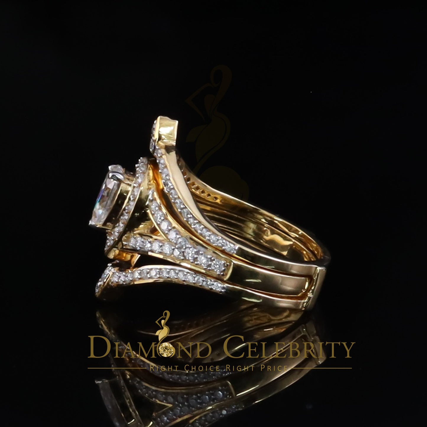 DiamondCelebritees 1.75ct Silver Yellow Enhancer Guard Wrap VVS D Pear Moissanite Women Ring Sz 7