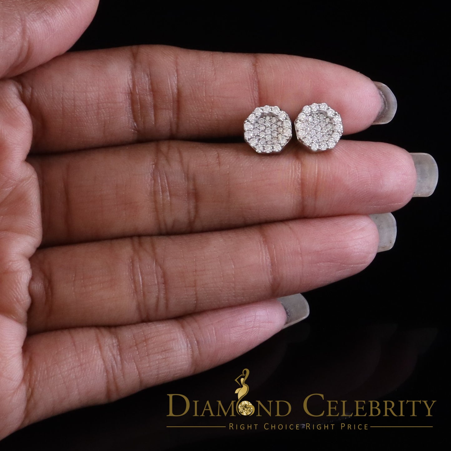 Diamondcelebritees 925 White Silver 0.66ct VVS 'D' Moissanite Octagon Stud Earring Men's/Womens