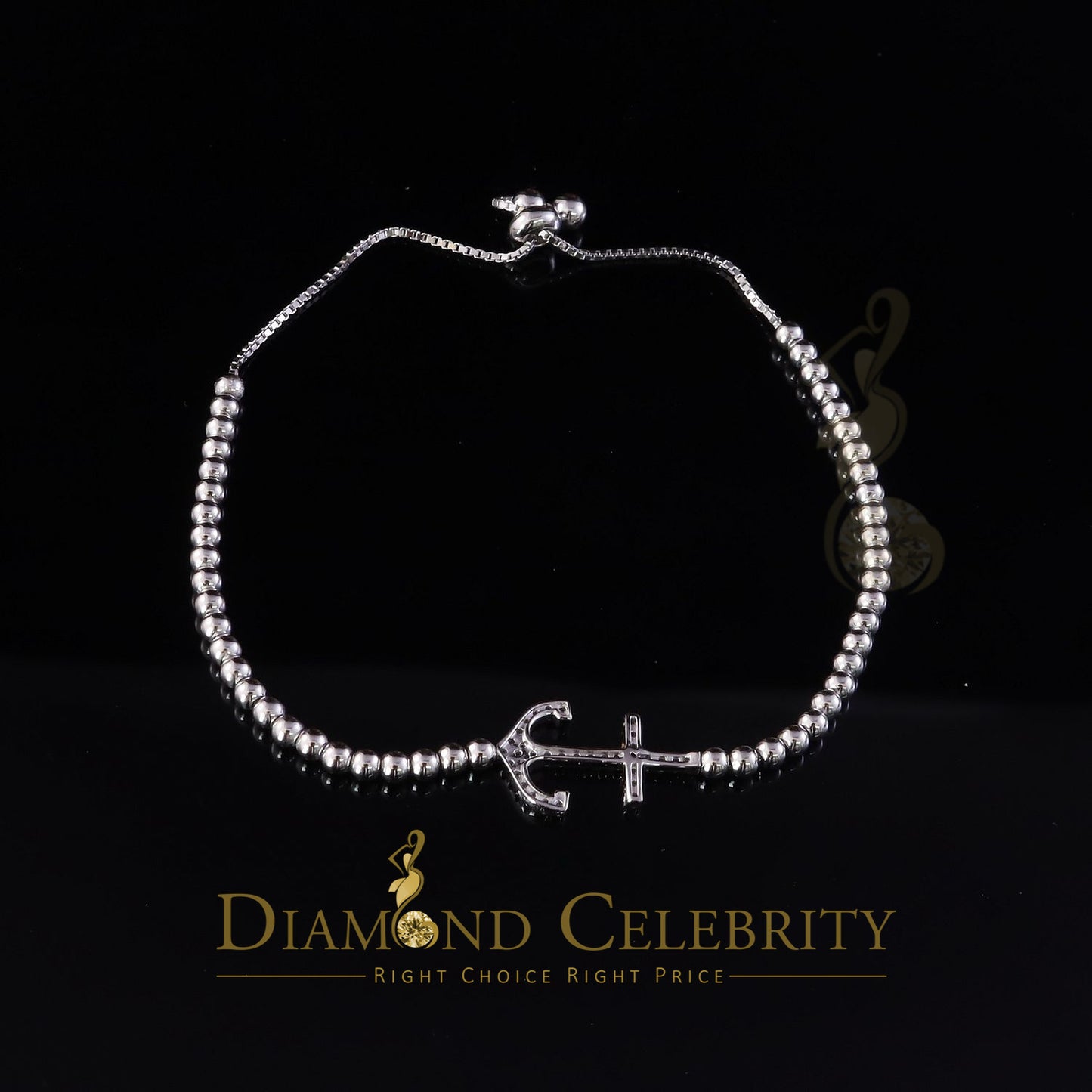 Diamondcelebritees Anchore Pearl Style Chain White Sterlng Silver Cubic Zirconia Adjtable Bracelete