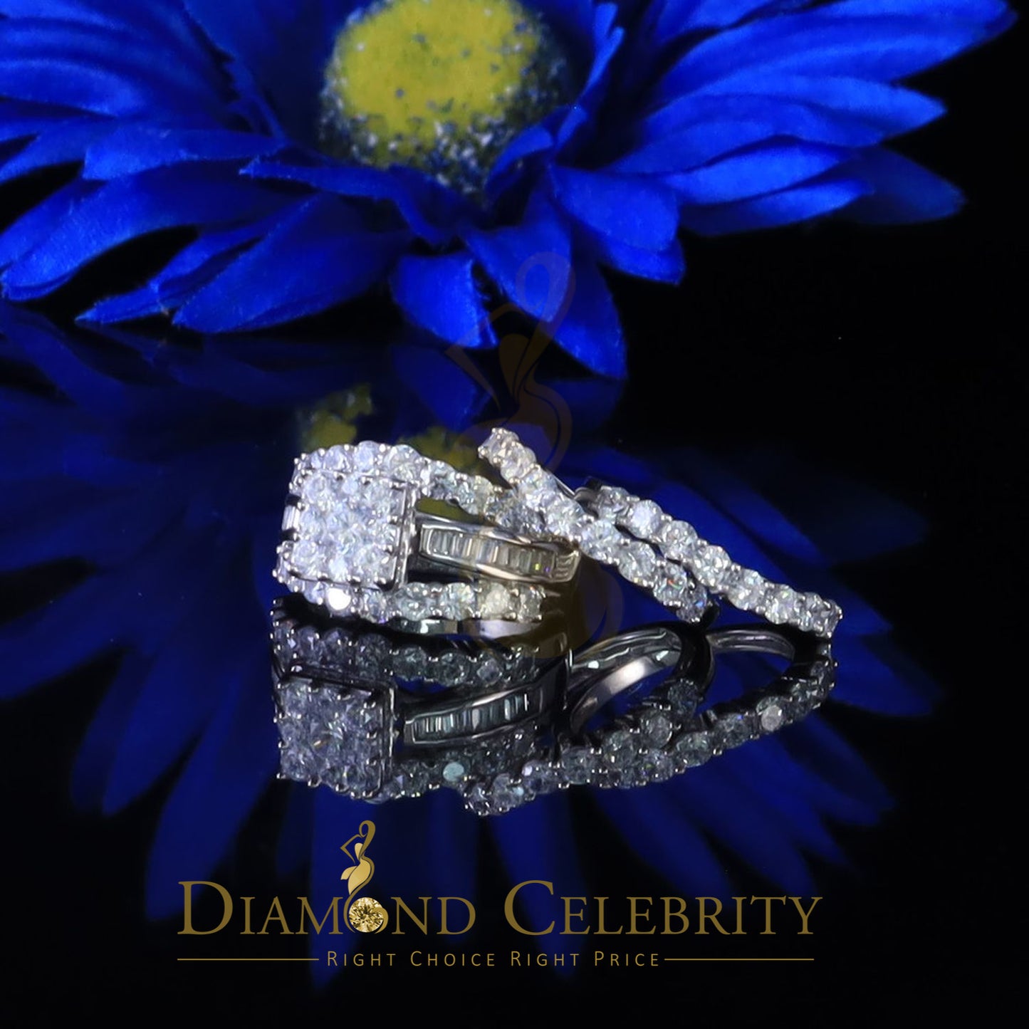 DiamondCelebritees White 925 Silver 7.50ct Cubic Zirconia Piece Halo Wedding Womens Ring set Size 7