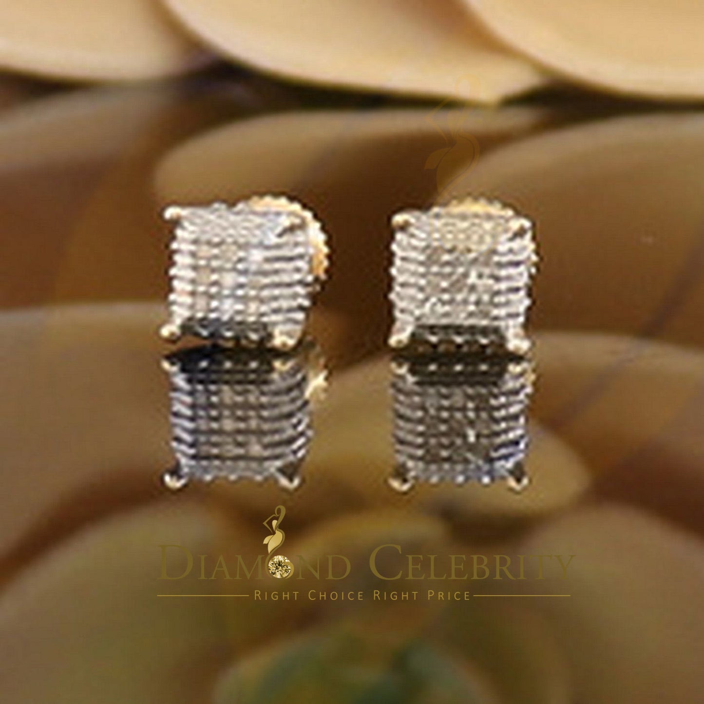 DiamondCelebritees 0.05ct Diamond 925 Sterling Silver Womens and Men's Square Yellow Stud Earrings