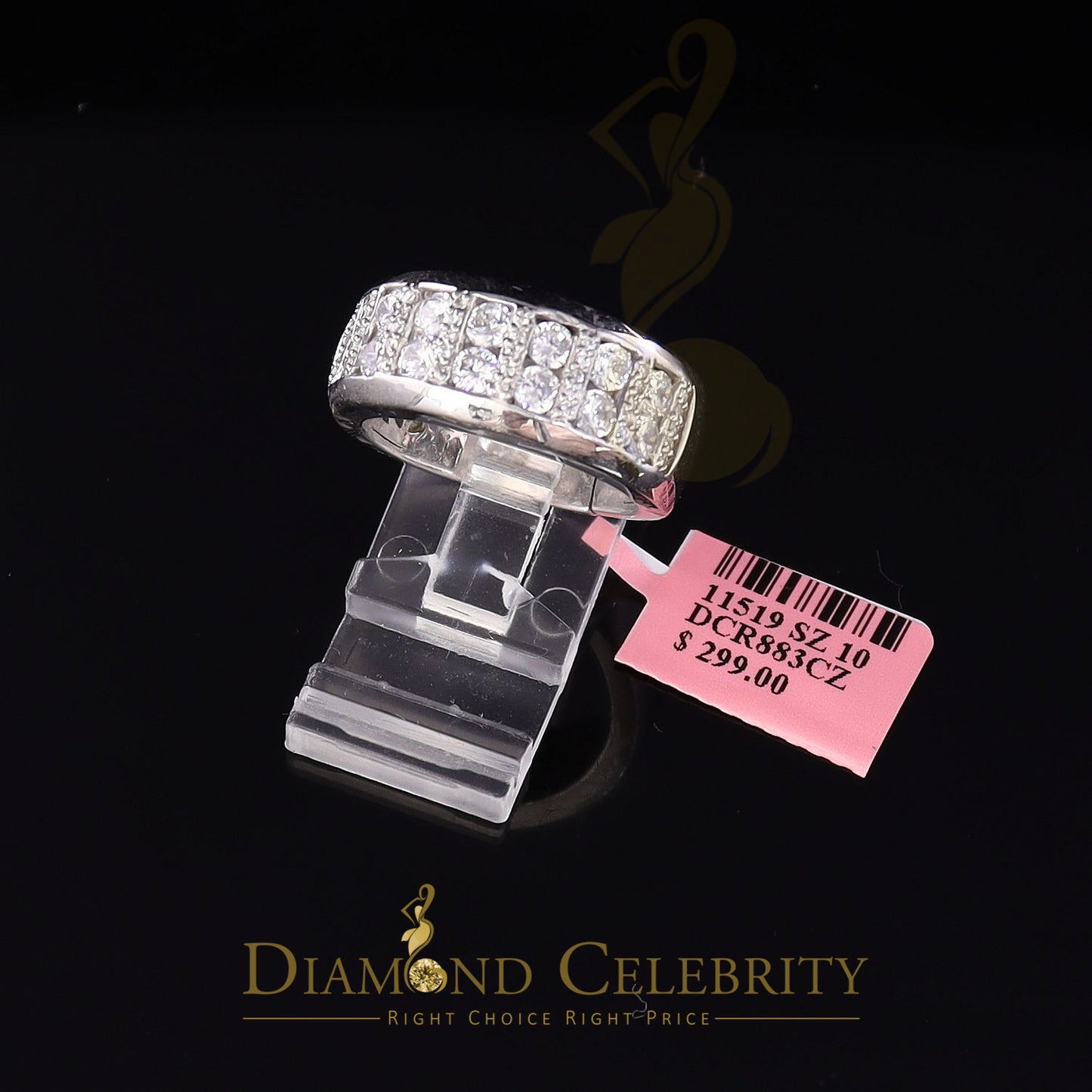 DiamondCelebritees Men's 3.0ct Cubic Zirconia white Silver Round Adjustable Ring From SZ 8 to 10