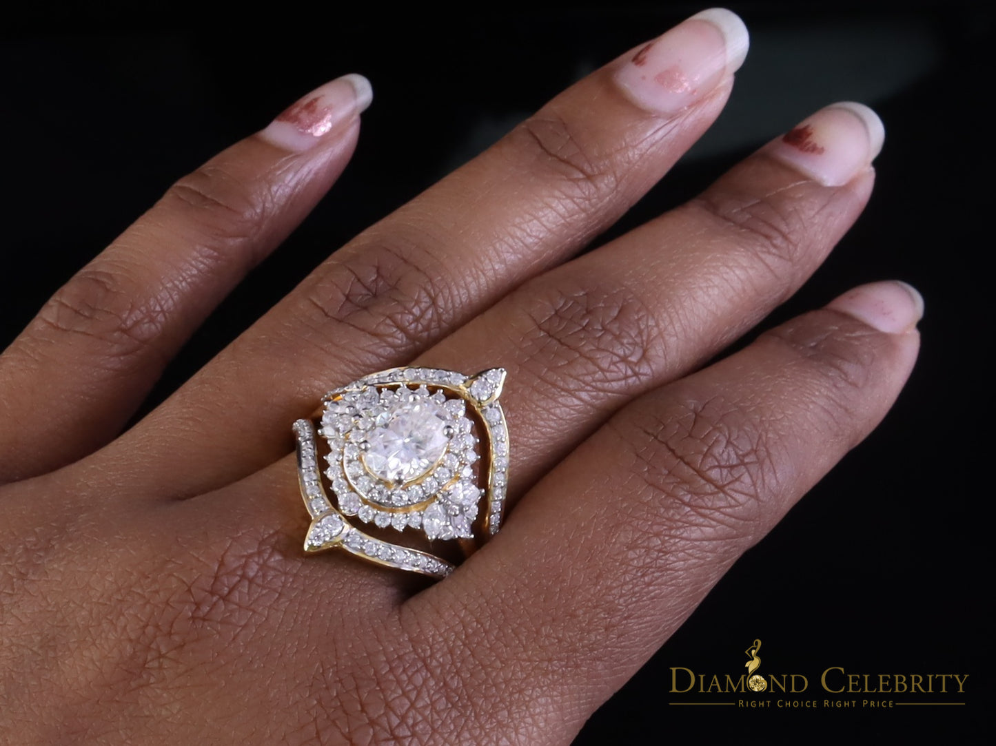 DiamondCelebritees 3.0ct Moissanite Yellow Oval Cut Enhancer 925 Silver Guard Wrap SZ7 Ring Women's