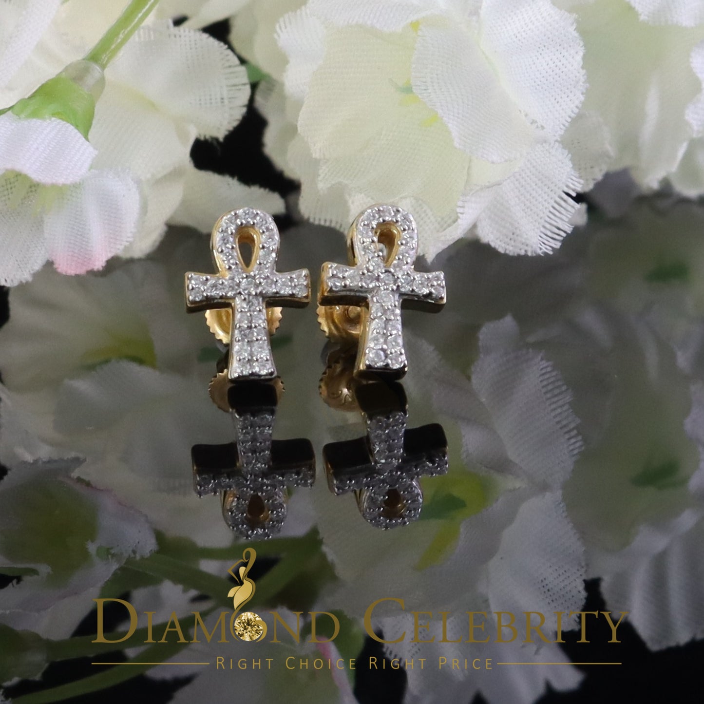 DiamondCelebritees 925 Yellow Silver 0.25ct VVS 'D' Moissanite Ankh Stud Earring Men's/Womens