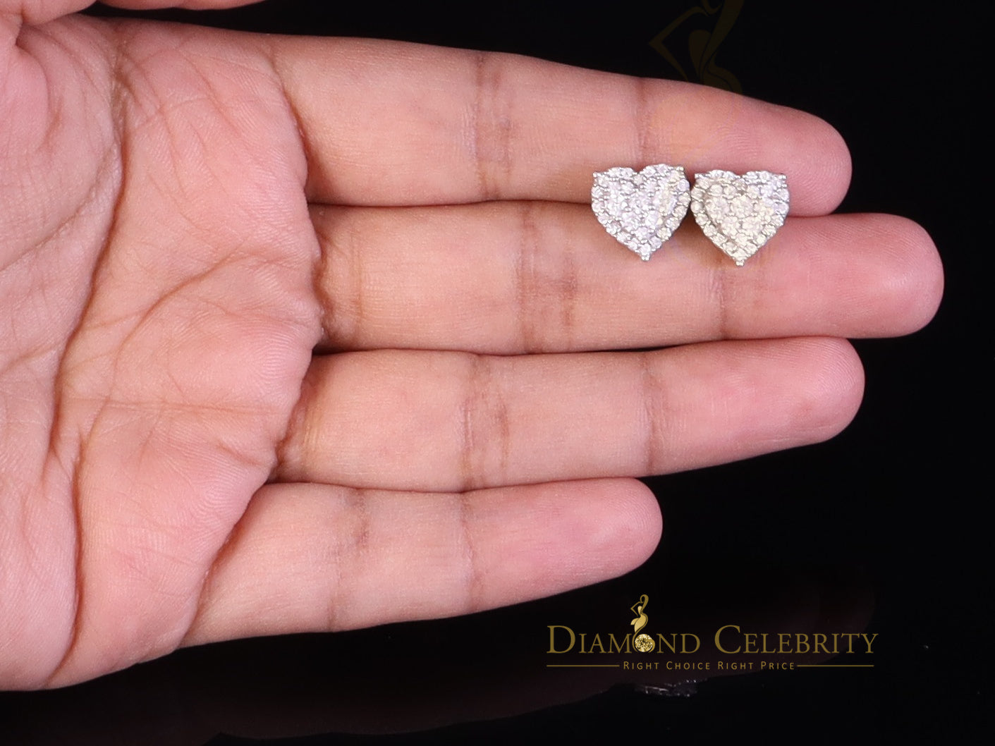 Diamondcelebritees Men's/Womens 925 Silver White 1.25ct VVS 'D' Moissanite Heart Stud Earrings