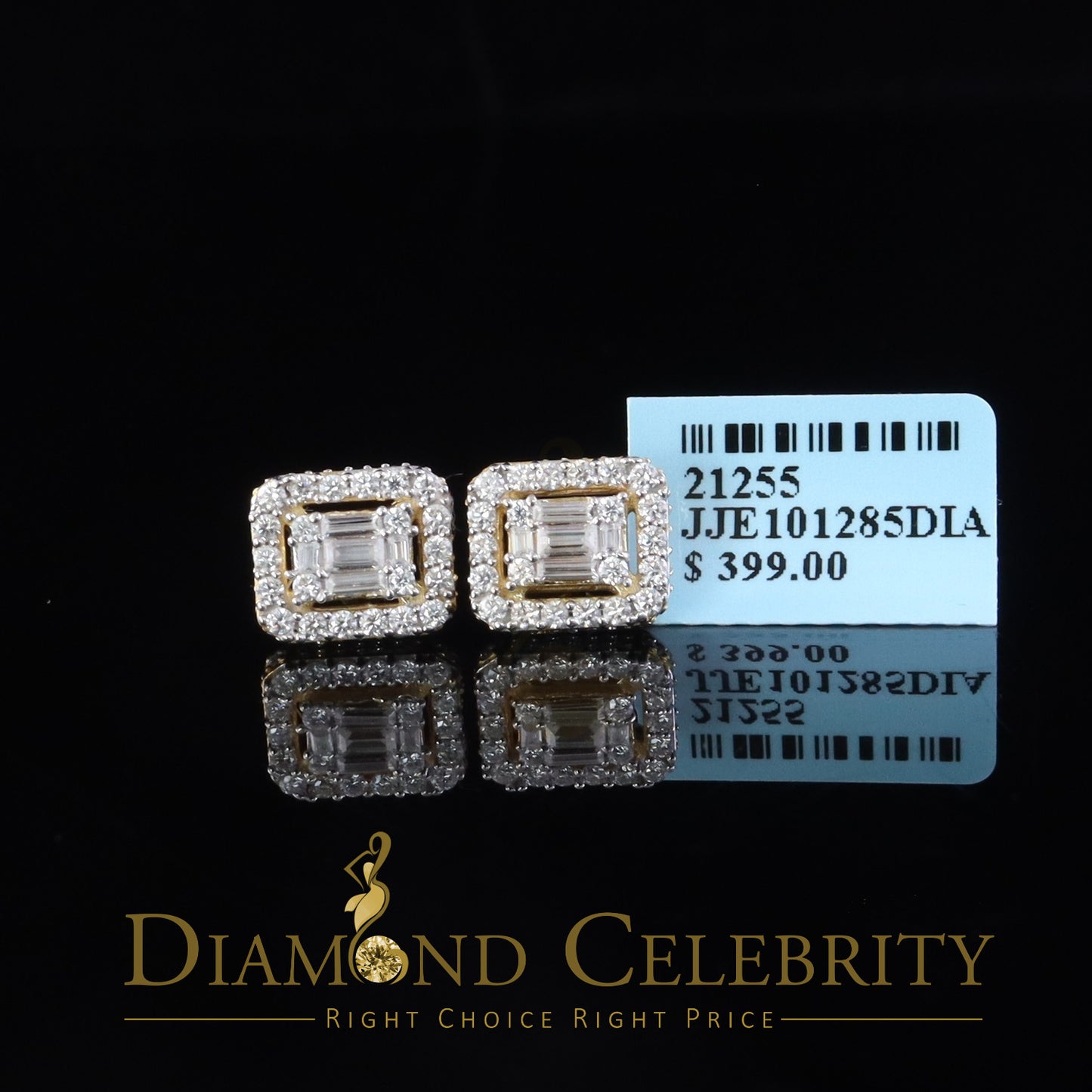 DiamondCelebritees 925 Yellow Silver 1.25ct VVS 'D' Moissanite Square Stud Earring Men's/Womens