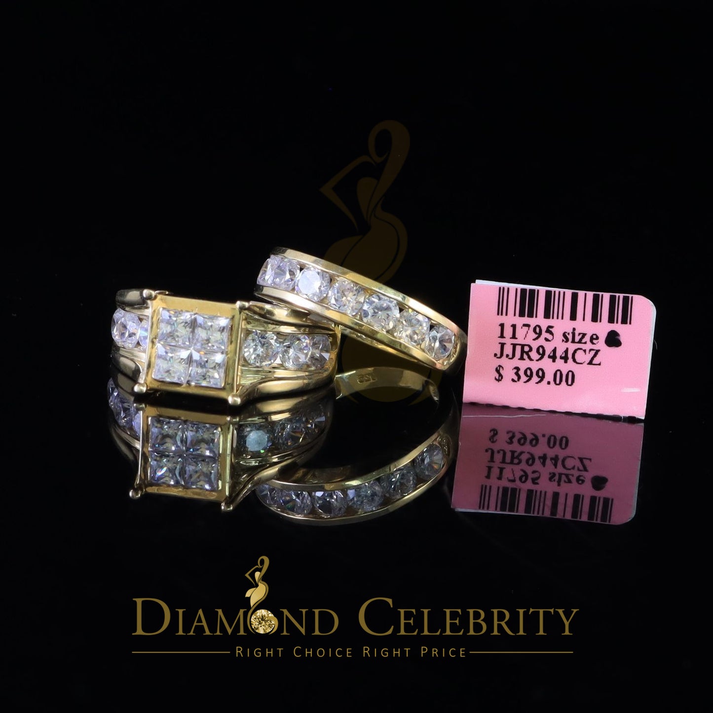 DiamondCelebritees 925 Sterling Yellow Silver 3.50 ct Square Cubic Zirconia Bridal Womens Ring SZ 8