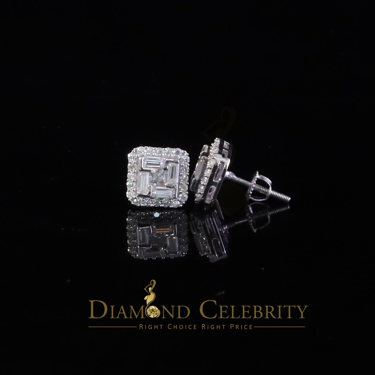 Diamondcelebritees White Silver 1.25ct VVS 'D' Moissanite Men's/Women's 925 Square Stud Earrings