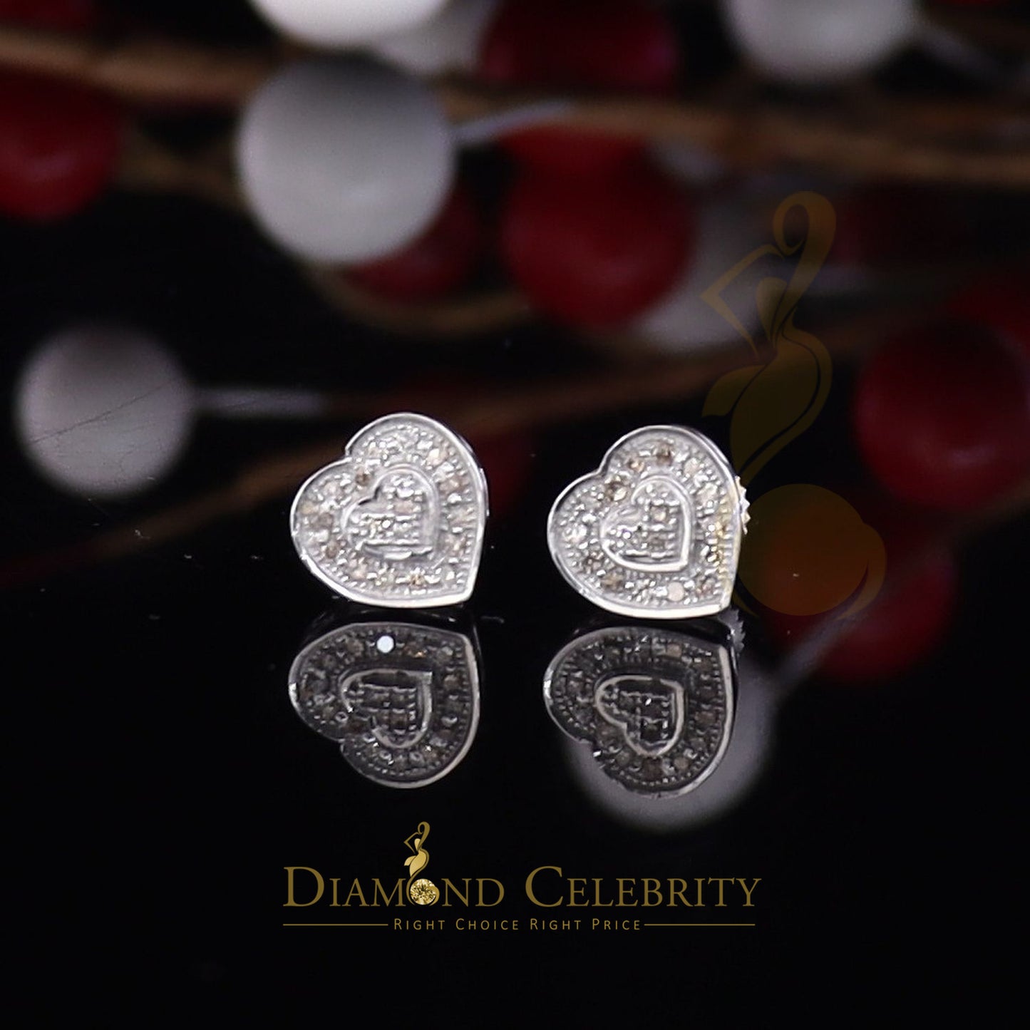 DiamondCelebritees Micro Pave 0.11ct Real Diamonds 925 White Silver Women's & Men's Heart Earrings