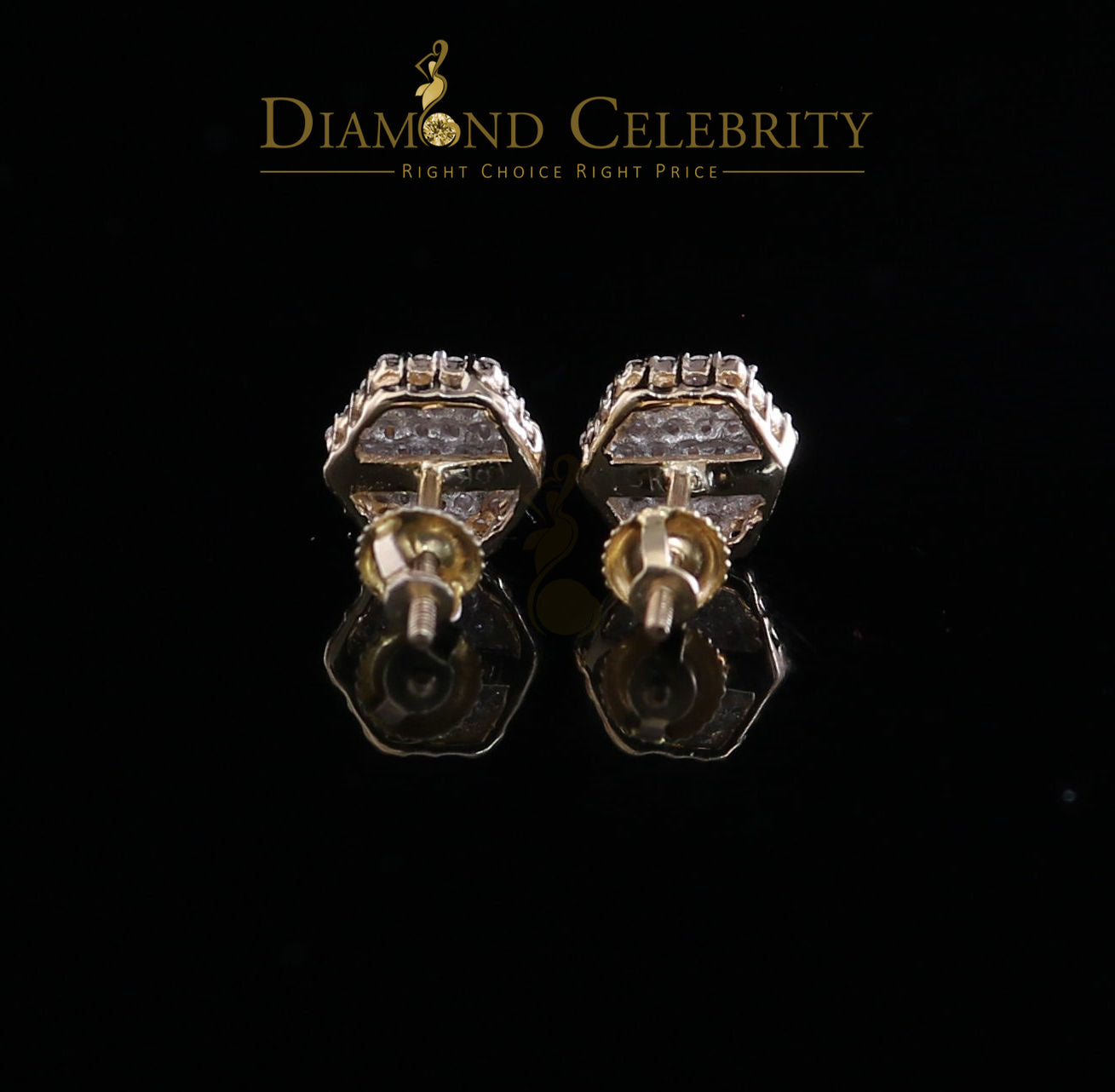 DiamondCelebritees Real Diamond 0.50CT 10K Real Yellow Gold Men's/Women's Stud Round Earring