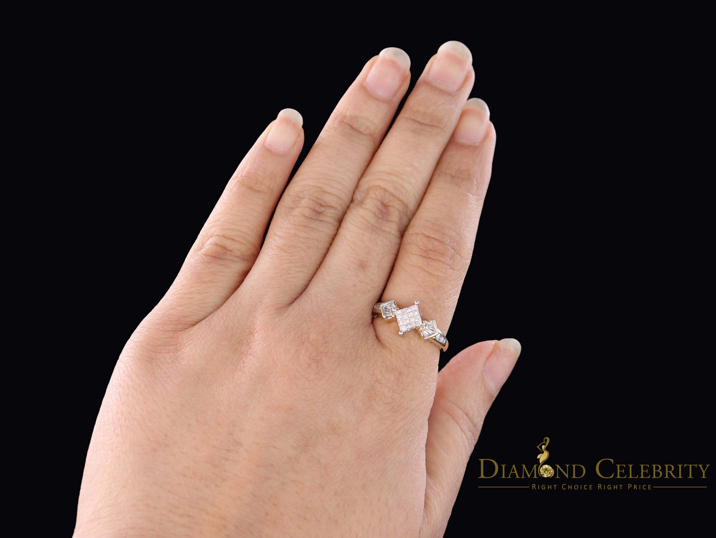 DiamondCelebritees Real 14kt Yellow Gold 0.33CT Real Diamond Past Present Future Ring Size 6.5