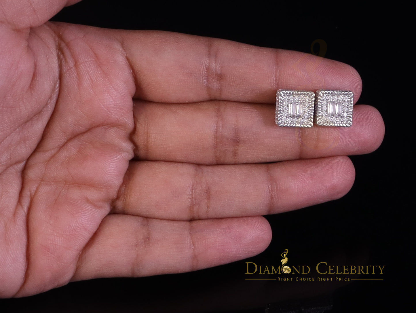 Diamondcelebritees 925 Silver White 1.00ct VVS 'D' Moissanite Square Stud Men's/Womens Earrings