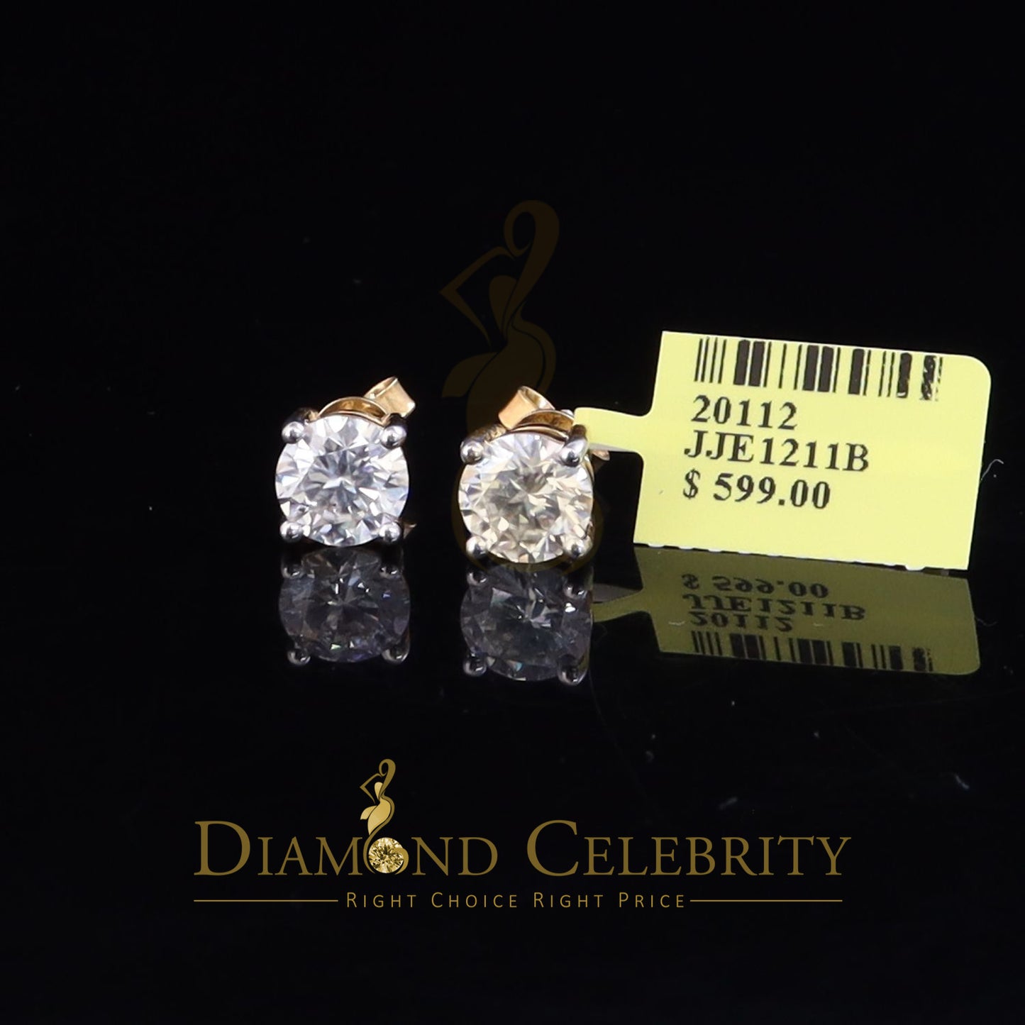 DiamondCelebritees Mens & Womens stud 925 silver Yellow 3.00ct VVS 'D' Color Moissanite Earrings