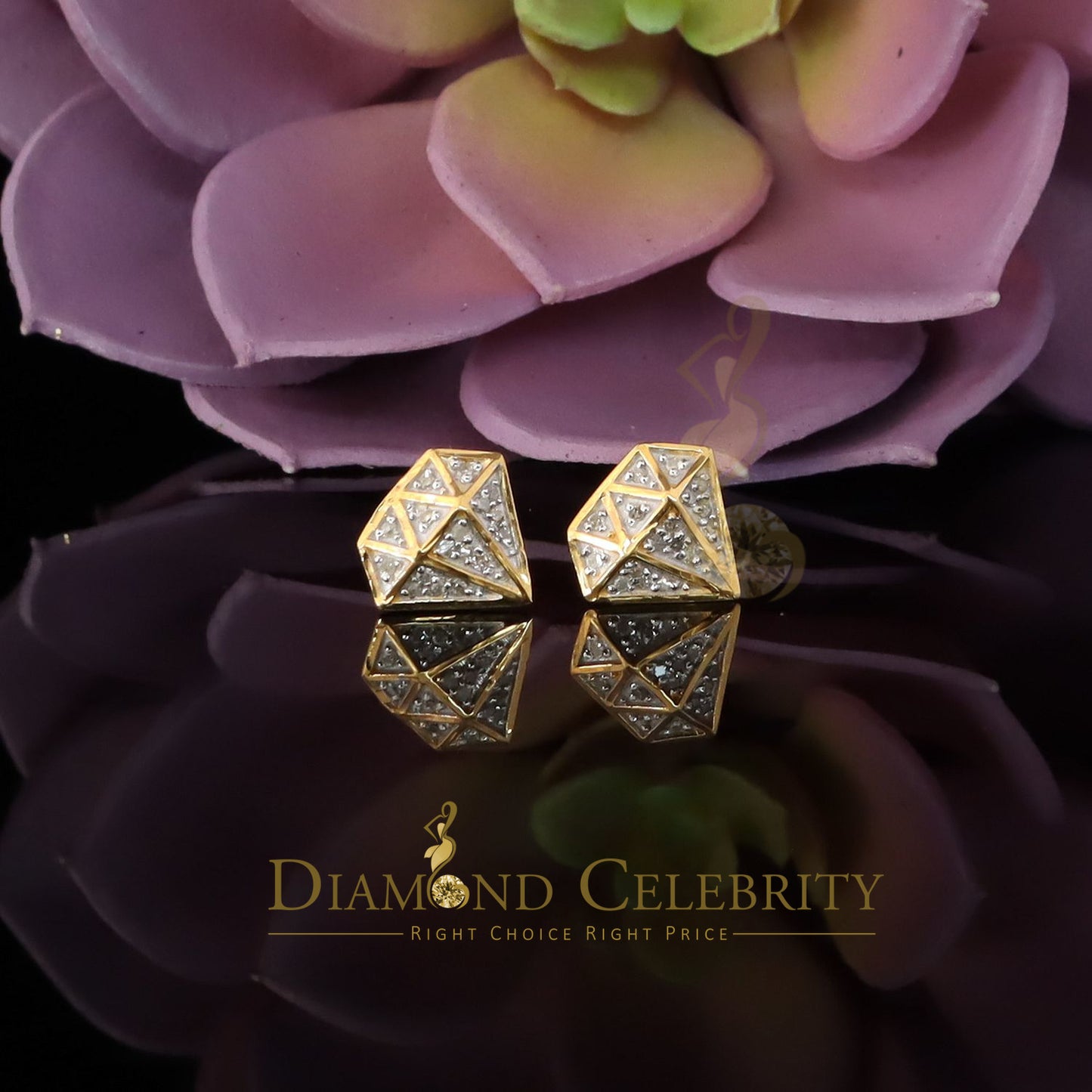 DiamondCelebritees 925 Sterling Silver Diamond 0.10ct Yellow For Men's/Womens Hip Hop Stud Earring
