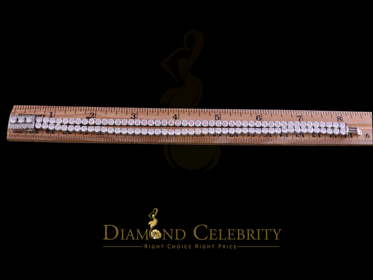 Diamondcelebritees 20ct Moissanite White 925 Silver Round 2Row Tennis Bracelete 4mm Thick 8" Long