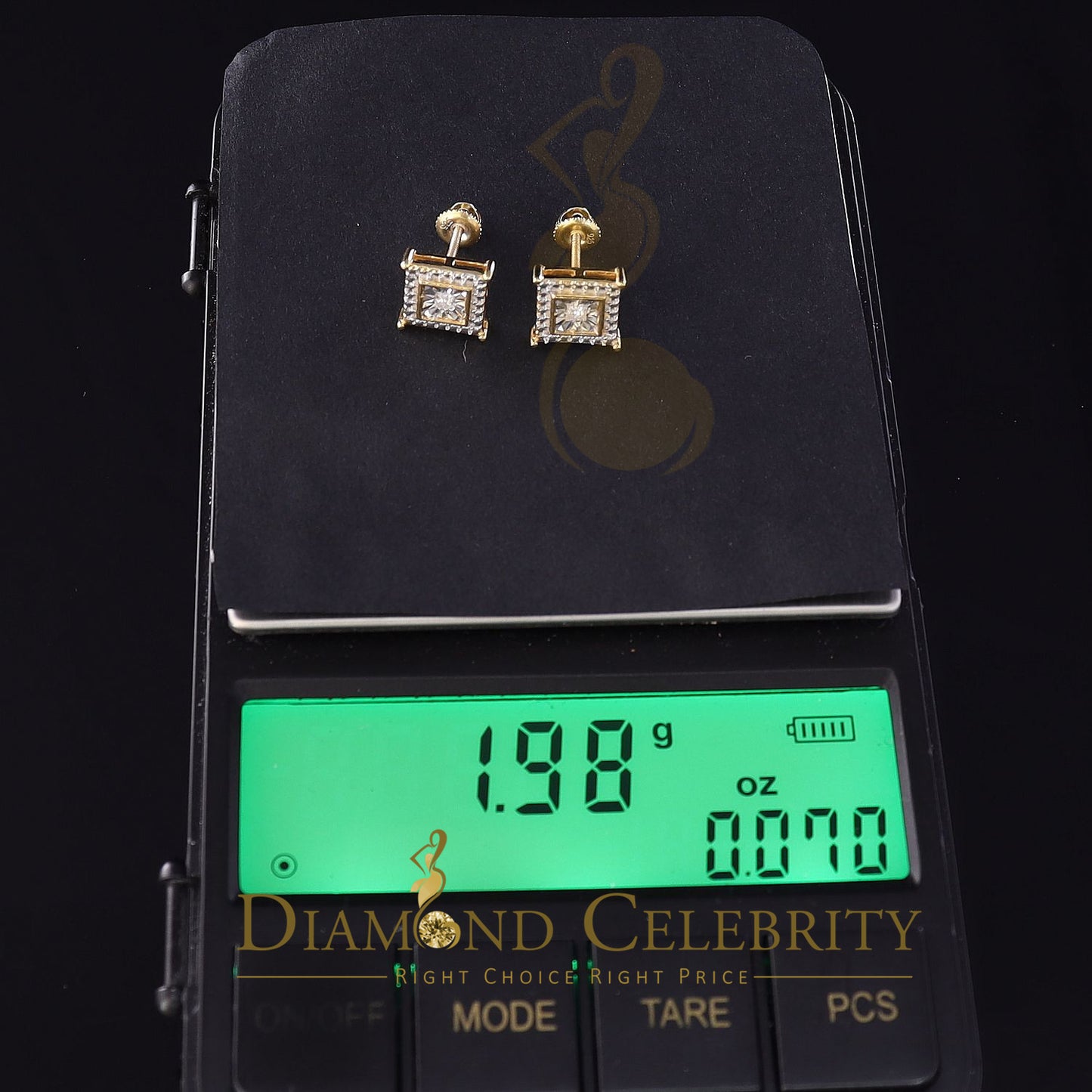 DiamondCelebritees 0.10ct Diamond Stud Earrings Yellow 925 Sterling Silver For Men's & Women's