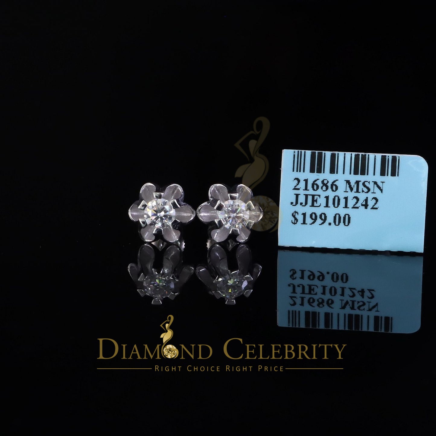 Diamondcelebritees 0.50ct VVS 'D' Moissanite 925 Silver White Buttercup Stud Earrings for Men&Women