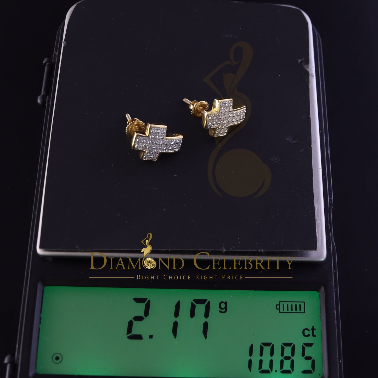 DiamondCelebritees 0.48ct Cubic Zirconia 925 Yellow Sterling Silver Hip Hop Cross Women's Earrings