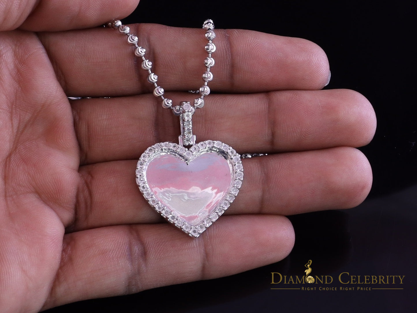 DiamondCelebritees Real 0.10ct Diamond 925 Sterling Silver "1.00" Heart PICTURE Charm White Pendant