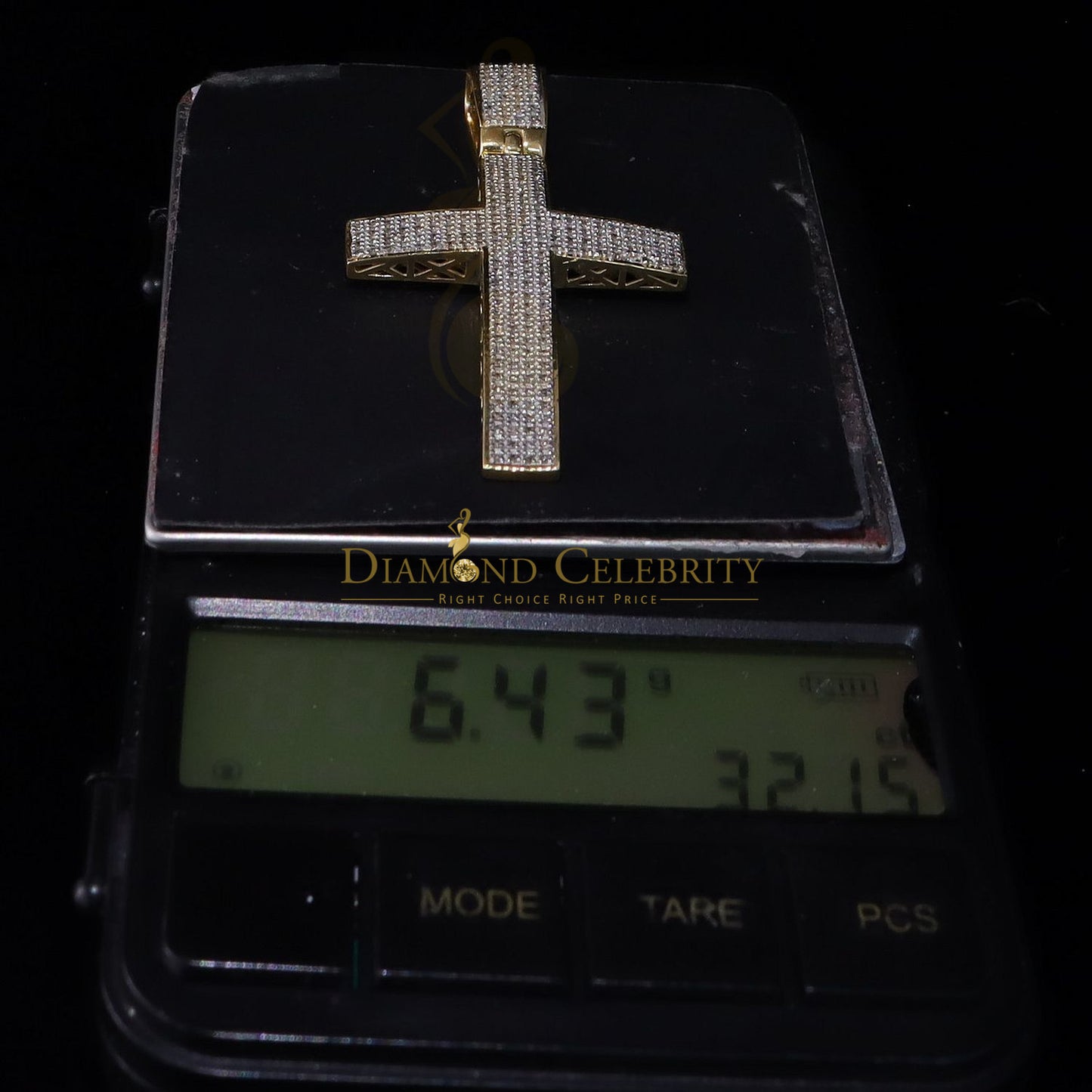 DiamondCelebritees Real 0.85ct Diamond 925 Sterling Silver CROSS Charm Necklace Pendant in Yellow