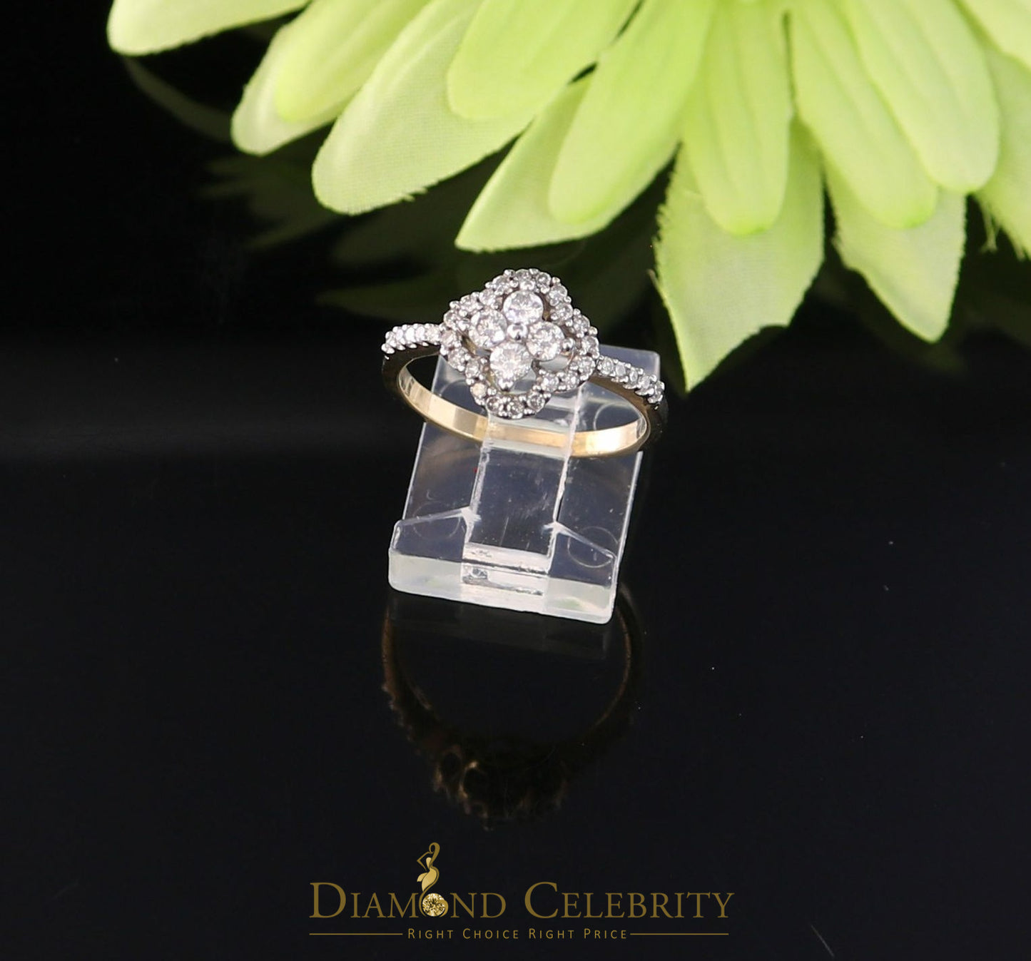 DiamondCelebritees Real 14K Yellow Gold with 0.50CT Real Diamond Floral Shape Womens Ring Size 7