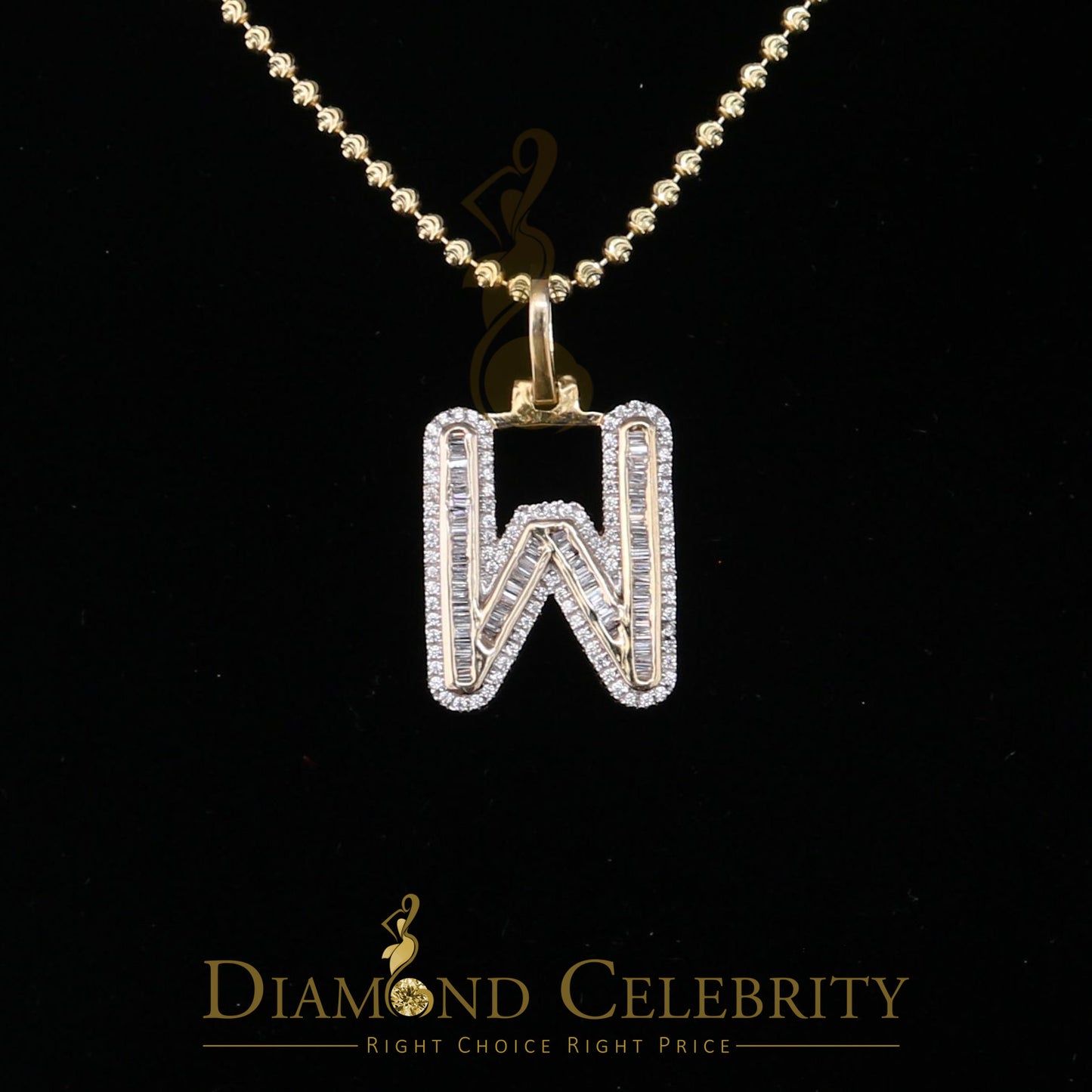 DiamondCelebritees Yellow Bugutte Initial All Alphabet Sterling Silver Pendant with Cubic Zirconia