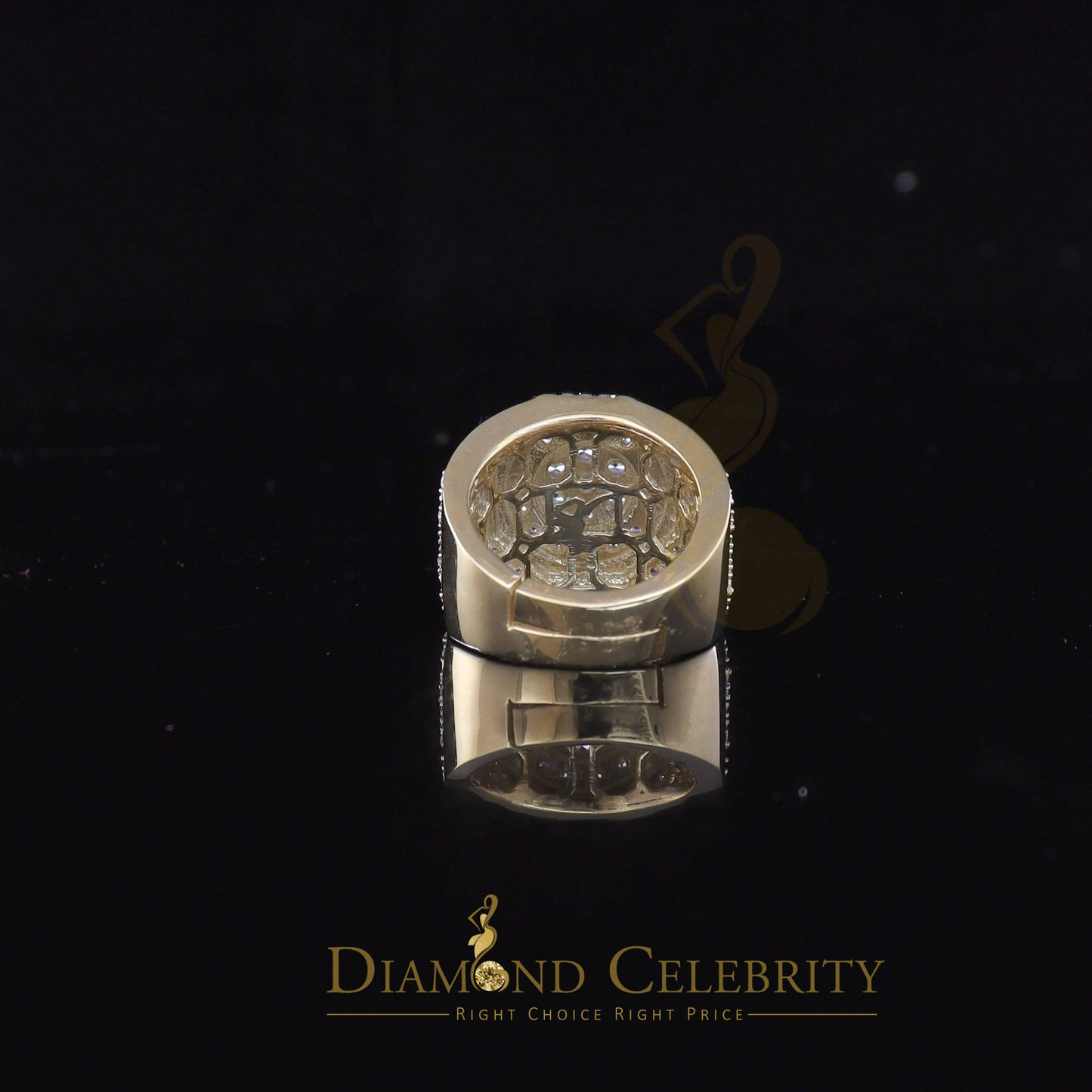 DiamondCelebritees 925 Silver Yellow 8.40ct Cubic Zirconia Wide Men Adjustable Ring From SZ 9 to 11