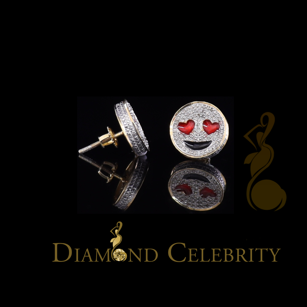DiamondCelebritees 925 Sterling Yellow Silver 0.33ct Diamond Men's & Women's Love Emoji Earrings