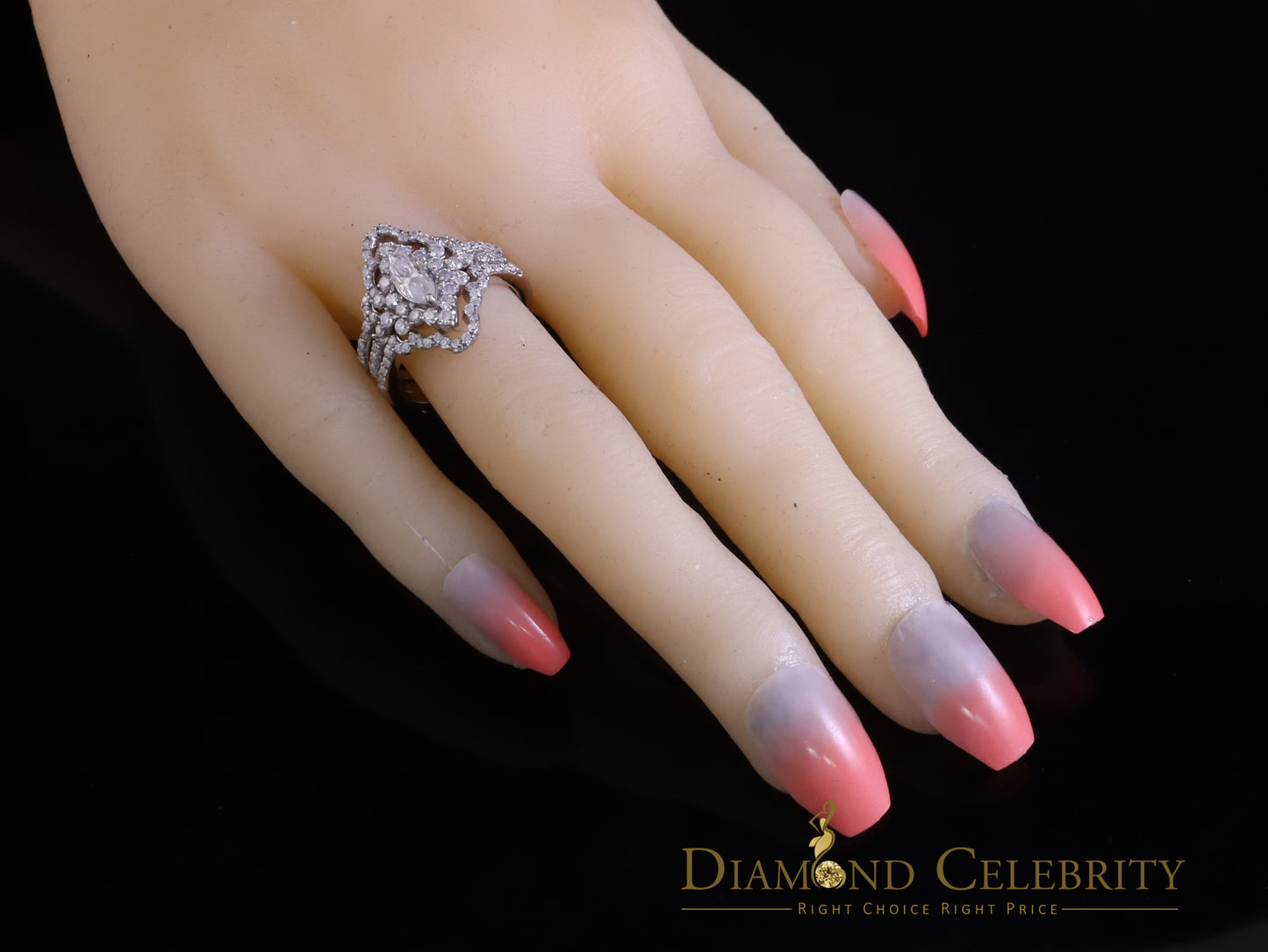 DiamondCelebritees Womens 2.00ct VVS 'D' Marquise Moissanite 925 Sterling Silver White Ring Size 7