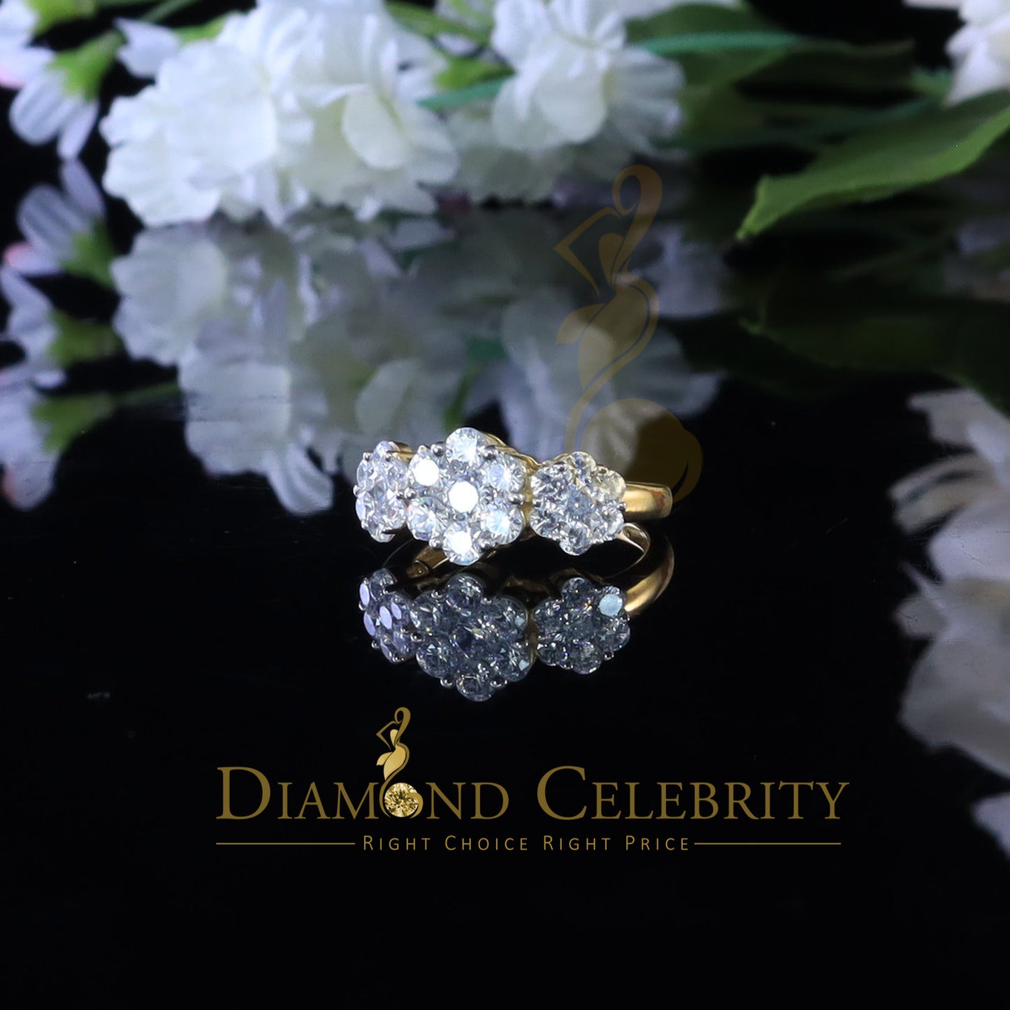 DiamondCelebritees 925Sterling Yellow Silver Floral-Shaped Cubic Zirconia 3.50ct Womens Ring Size 7