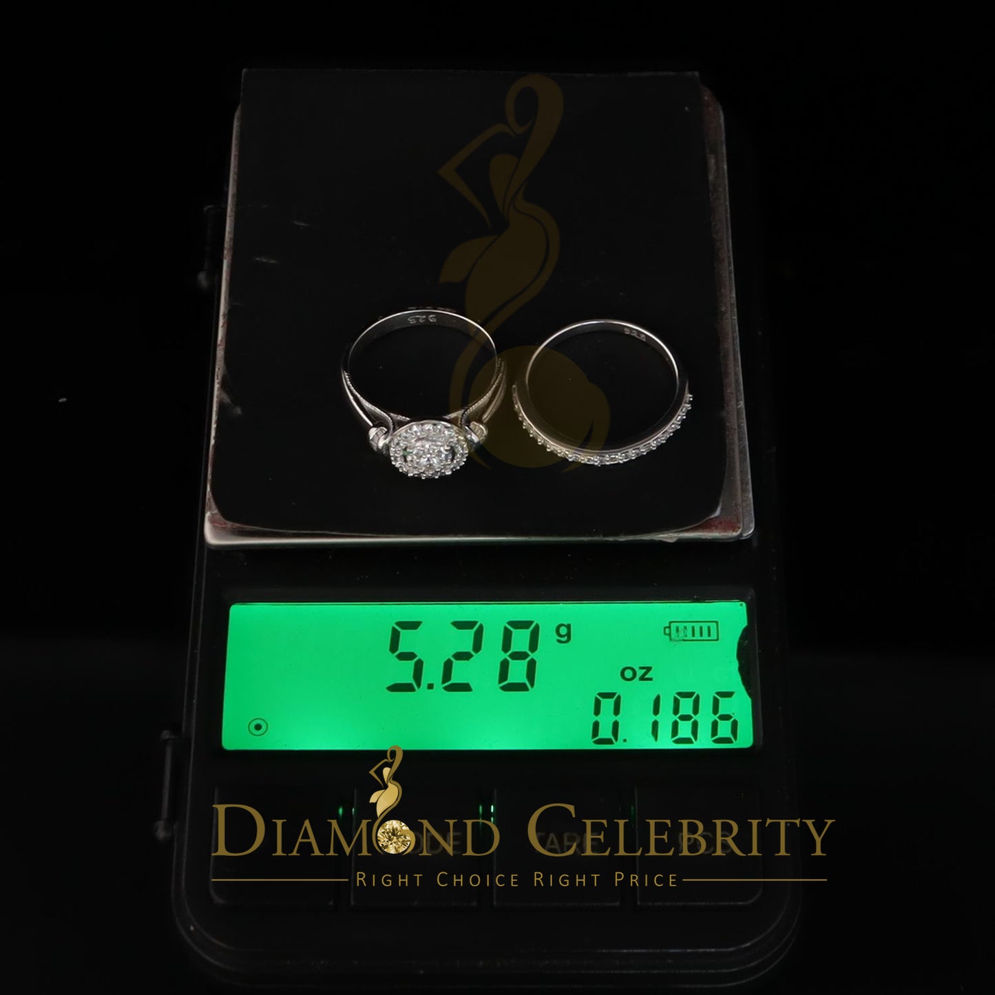 DiamondCelebritees 925 Women's White Silver 1.25ct CZ Round shape 2pcs Bridal /Engagement Ring SZ 7
