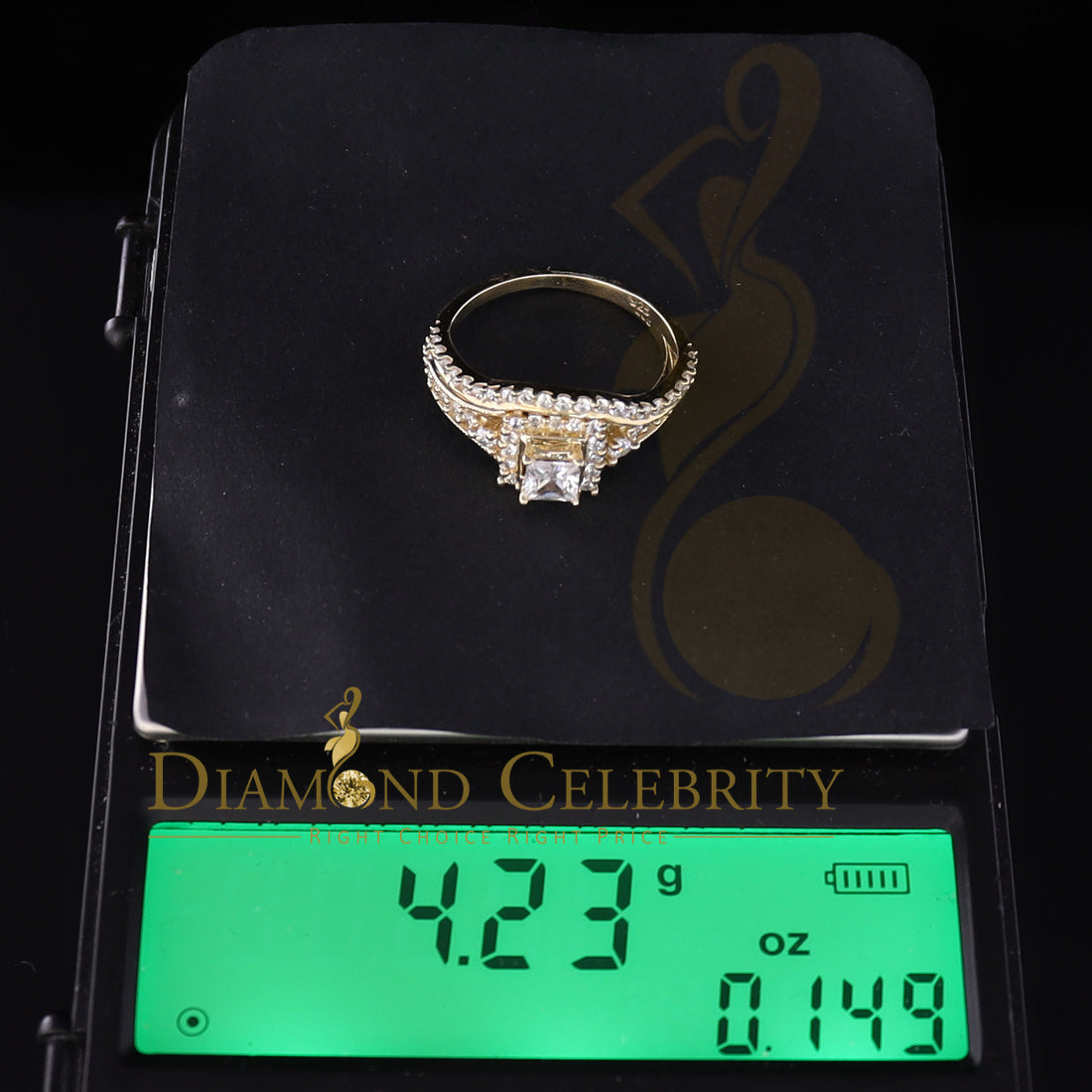 DiamondCelebritees 925 Sterling Yellow Silver 1.68ct Cubic Zirconia Square Ring Bridal Ring Size7