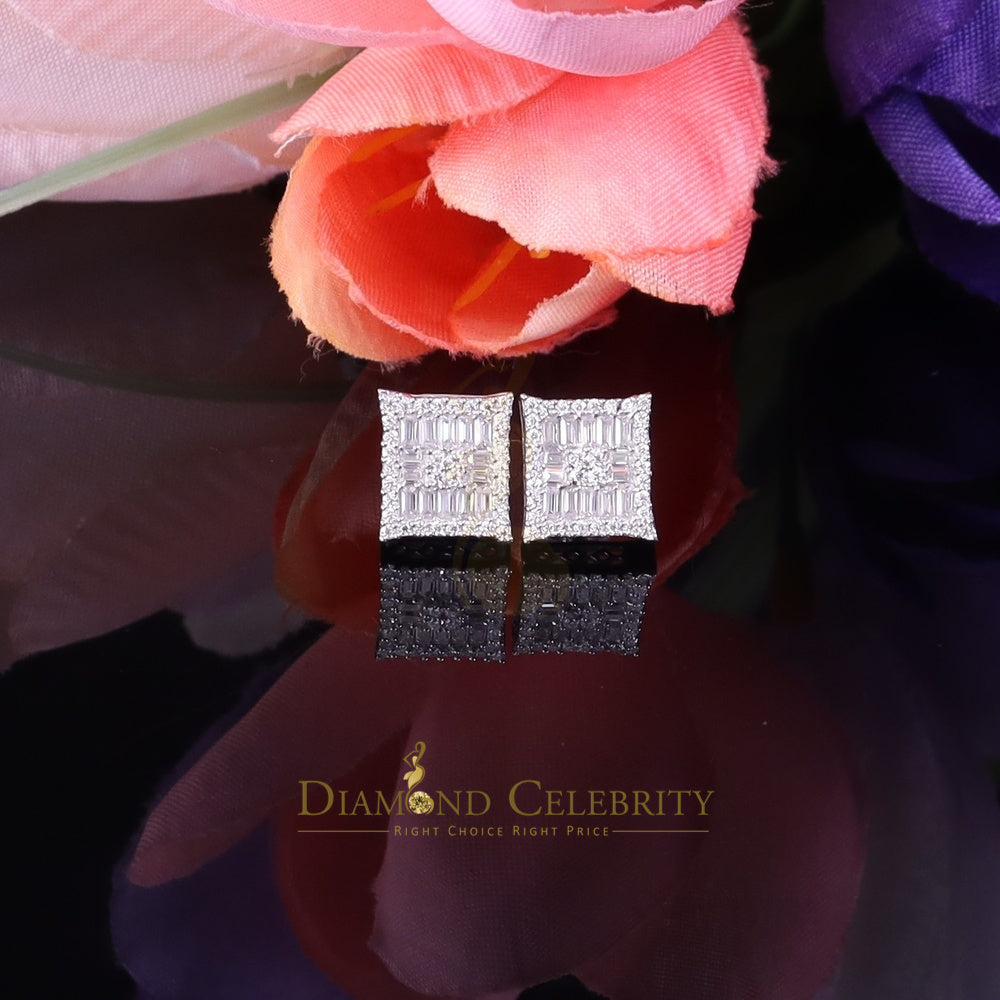 Diamondcelebritees Men's/Women's 925 Silver White 1.00ct VVS 'D' Moissanite Baguette Stud Earrings