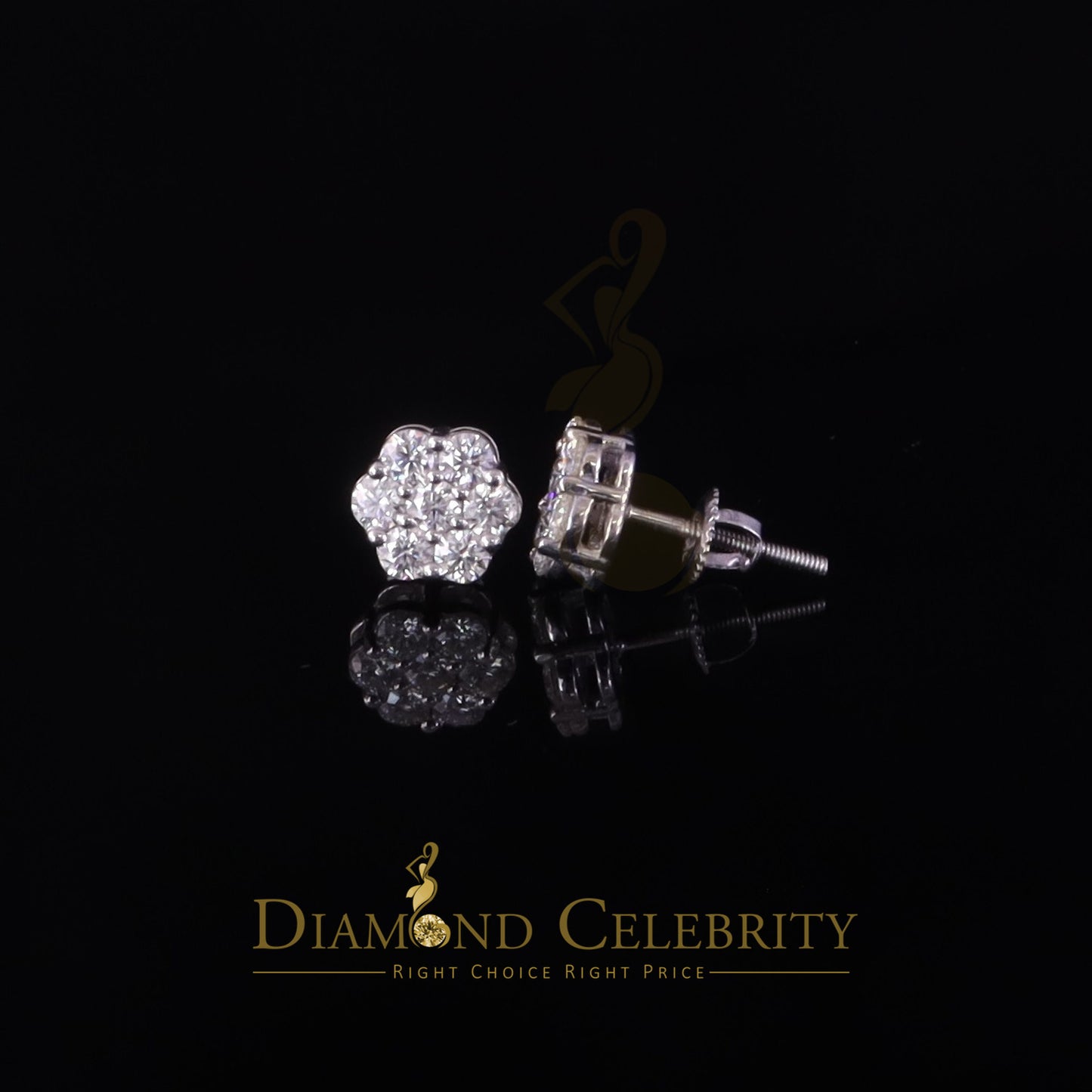 Diamondcelebritees 925 Silver White 1.00ct VVS 'D' Moissanite Floral Stud Earrings Men's/Womens