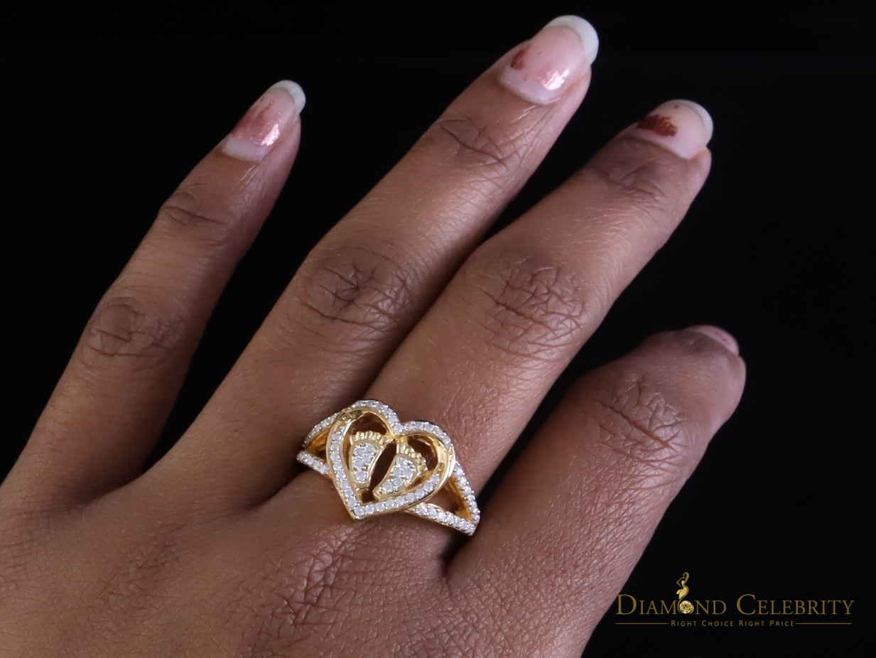 DiamondCelebritees 925 Moissanite Mom Yellow Heart Child feet 1.00ct VVS D Silver Ring Size 8 Women