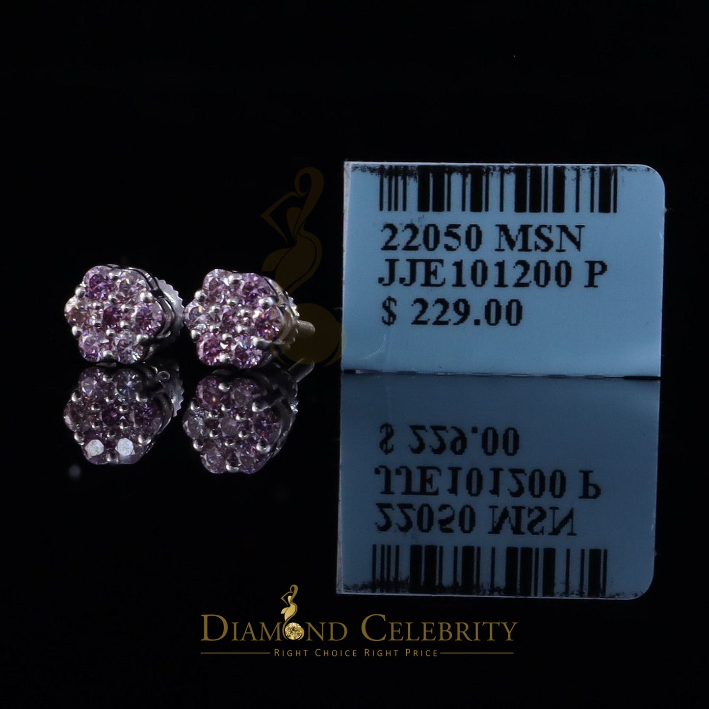 Diamondcelebritees Mens/Womens 925 Silver White 0.50ct VVS 'D' Pink Moissanite Floral Stud Earrings