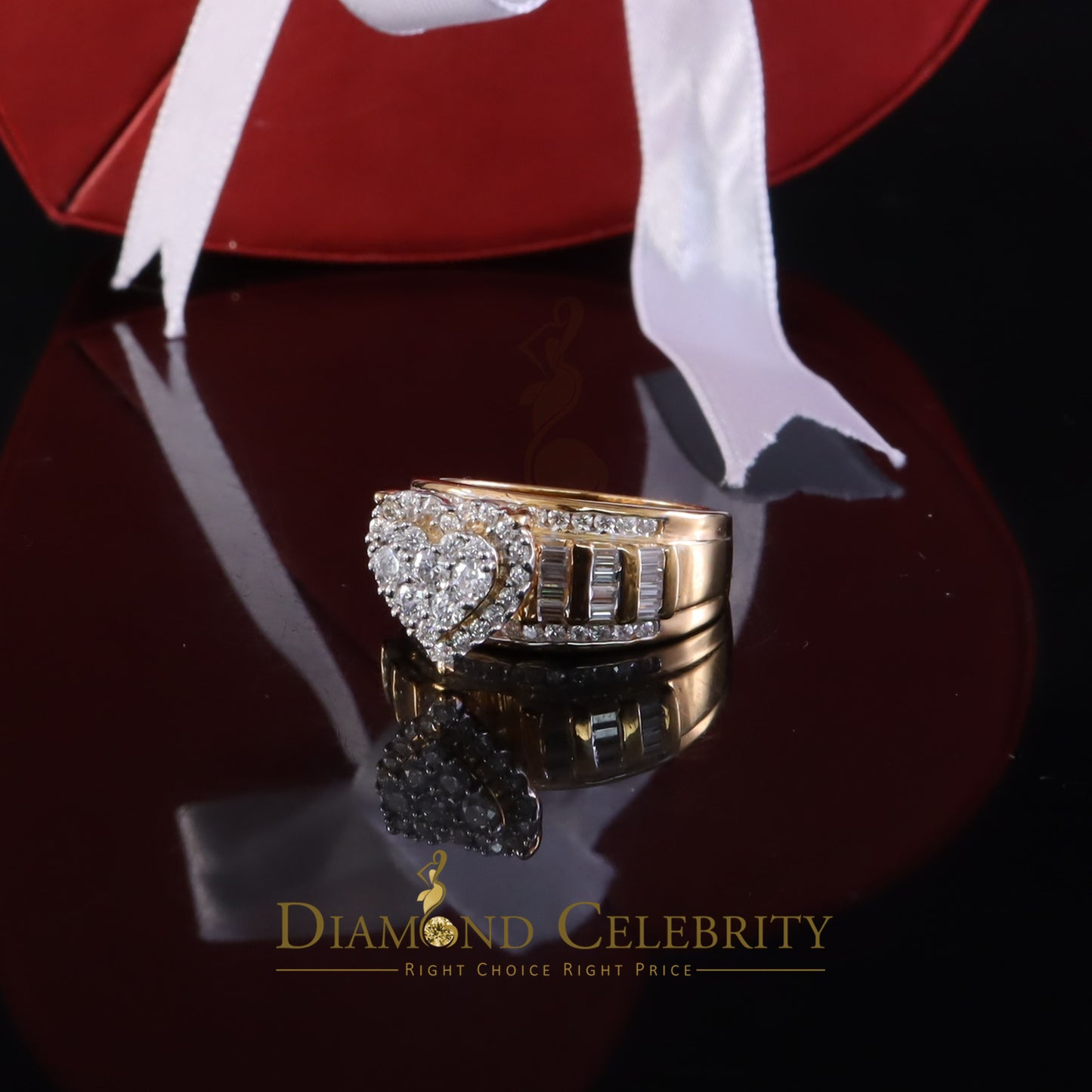 DiamondCelebritees New Women Heart Cindarella Ring 925 Yellow Silver1.20ct VVS D Clr.Moissanite SZ7