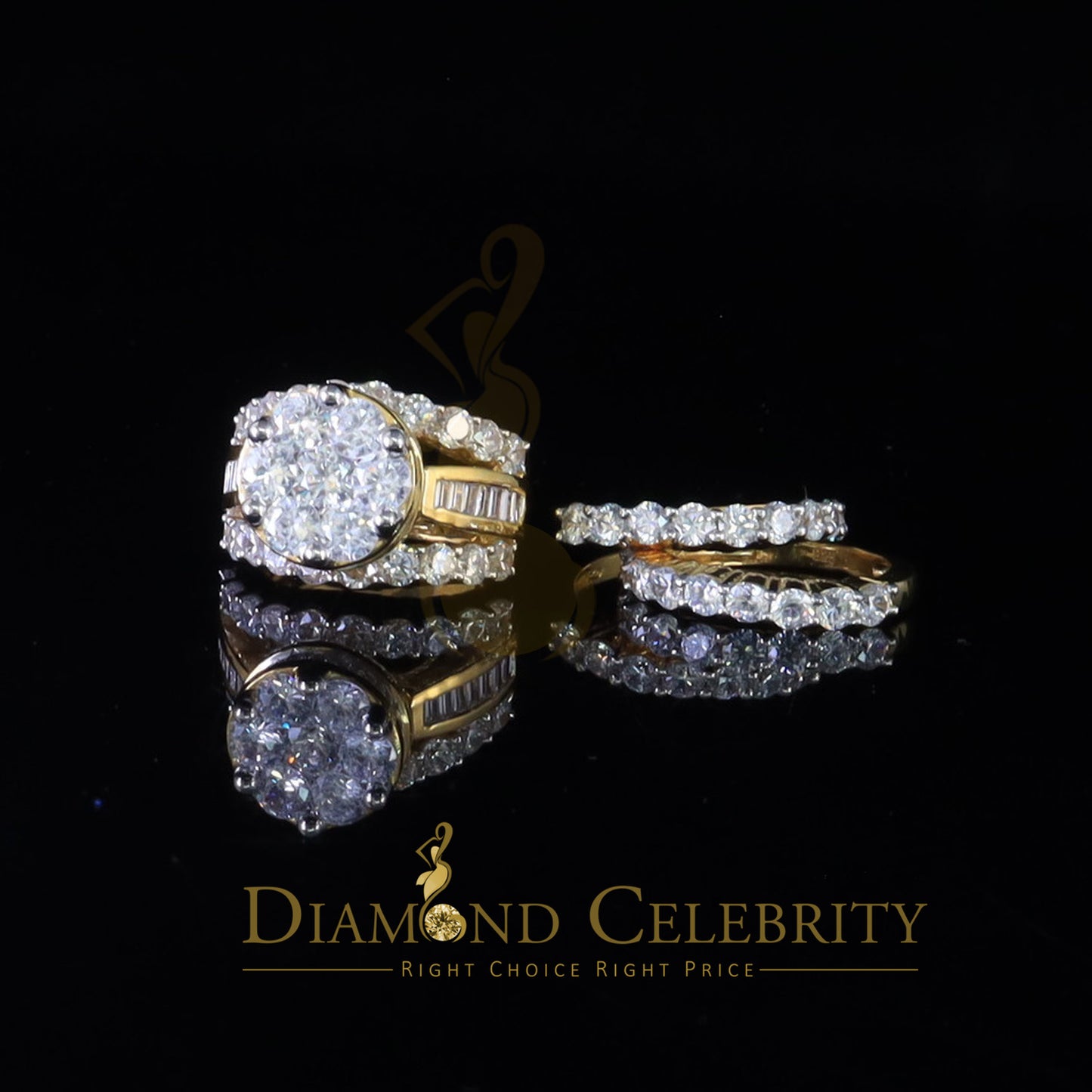 DiamondCelebritees Yellow Silver 14.00ct Cubic Zirconia Ring Multi Row Bridal Womens Ring Size 8