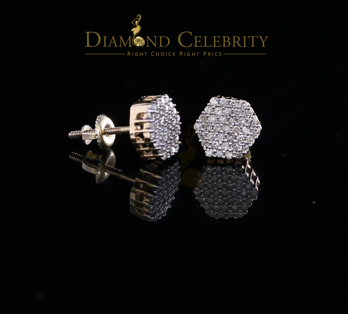 DiamondCelebritees Real Diamond 0.50CT 10K Real Yellow Gold Men's/Women's Stud Round Earring