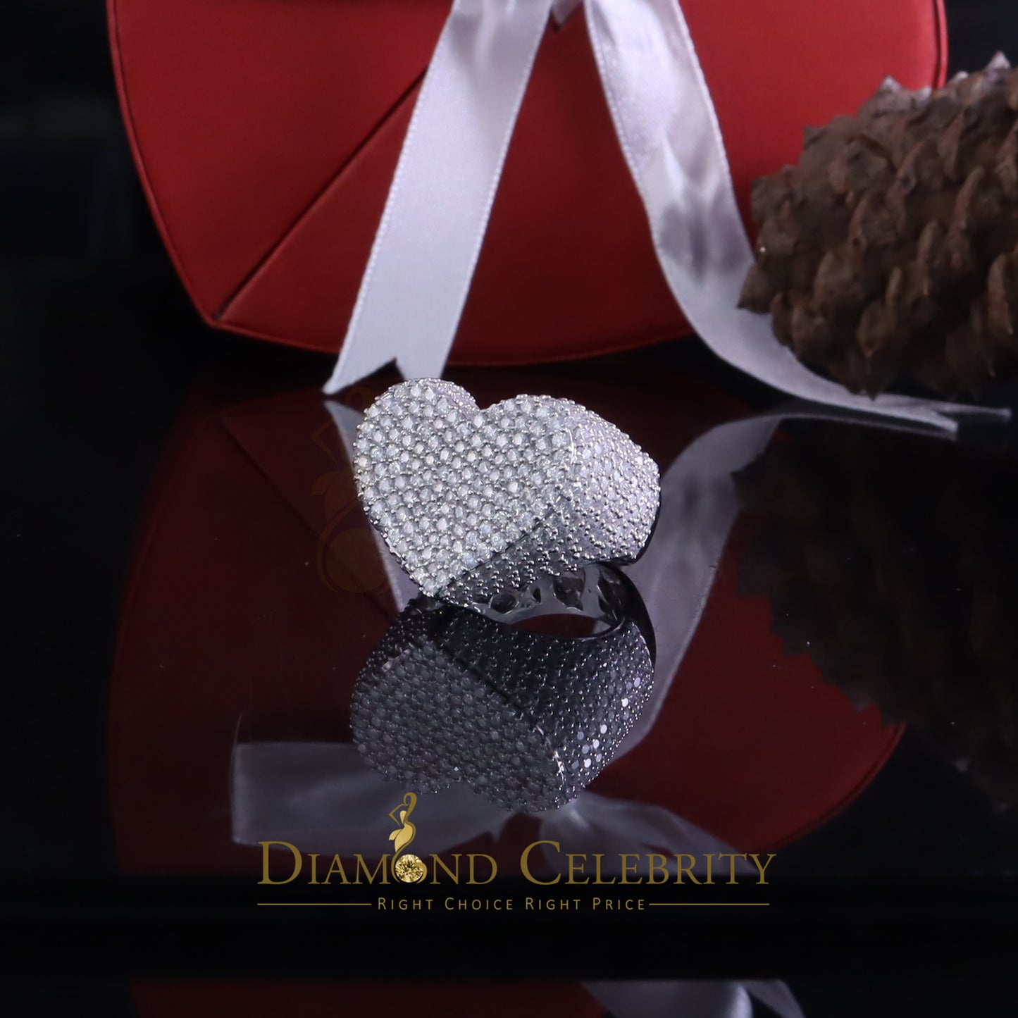 DiamondCelebritees Sterling Men's 925 White Silver 5.00ct VVS 'D' Moissanite Heart Ring Size 8