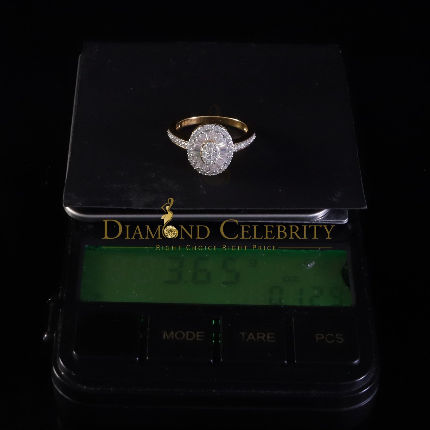 DiamondCelebritees Womens 925 Sterling Silver Yellow 1.0ct VVS D Baguette Moissanite Oval Ring SZ 7