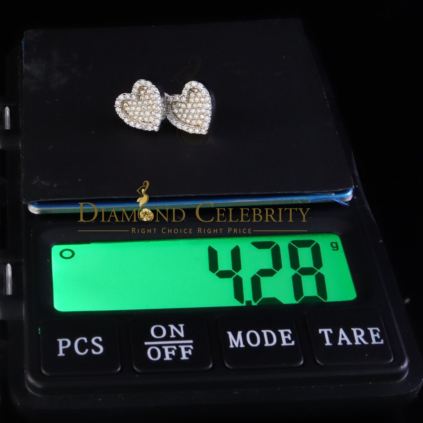 DiamondCelebritees 925 Yellow Silver 1.00ct VVS 'D' Moissanite Stone Heart Stud Earring Men's/Women