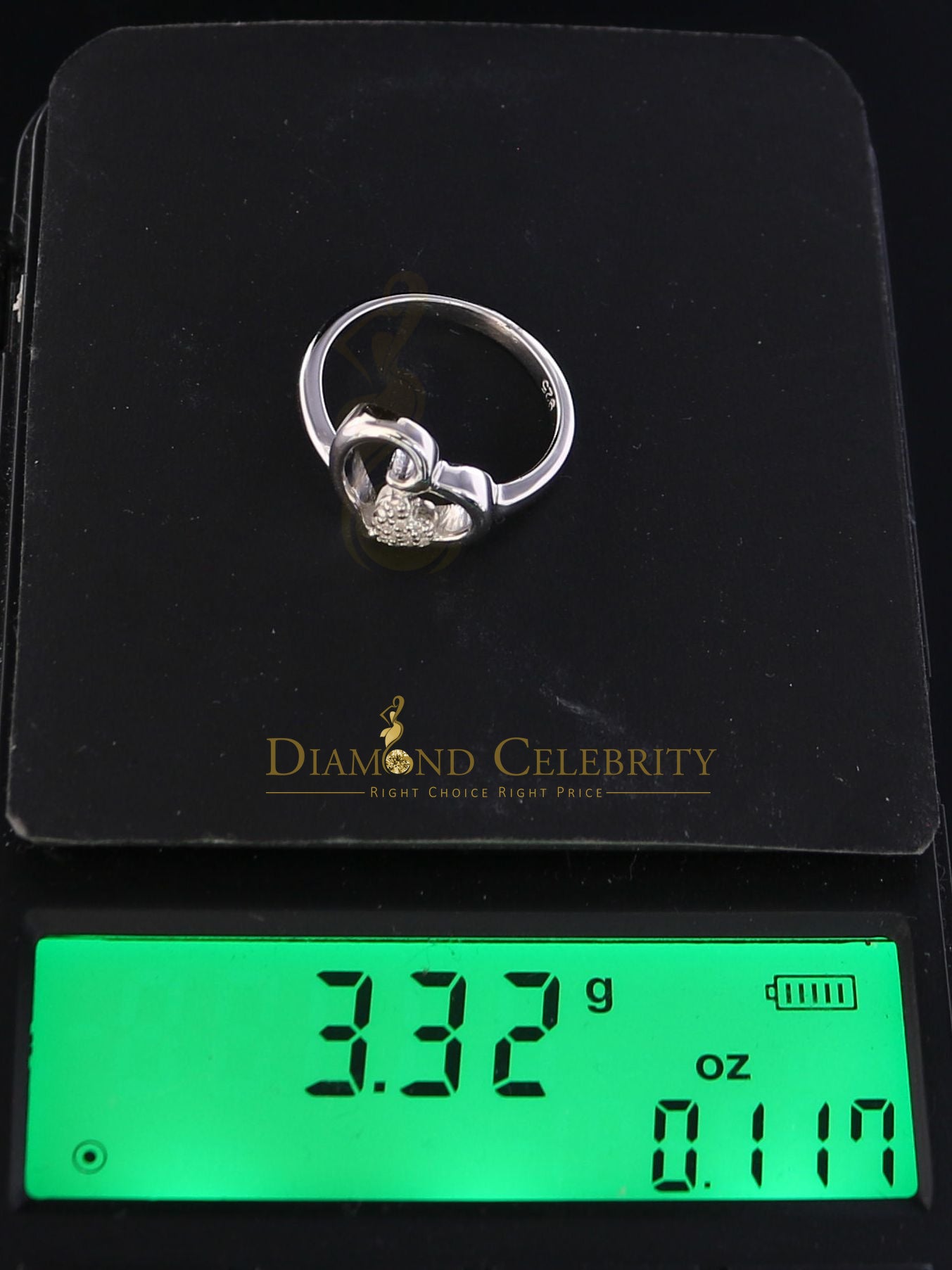 DiamondCelebritees 0.07 CT Real Diamond Womens Sterling Silver White Engagement Heart Ring Size 7