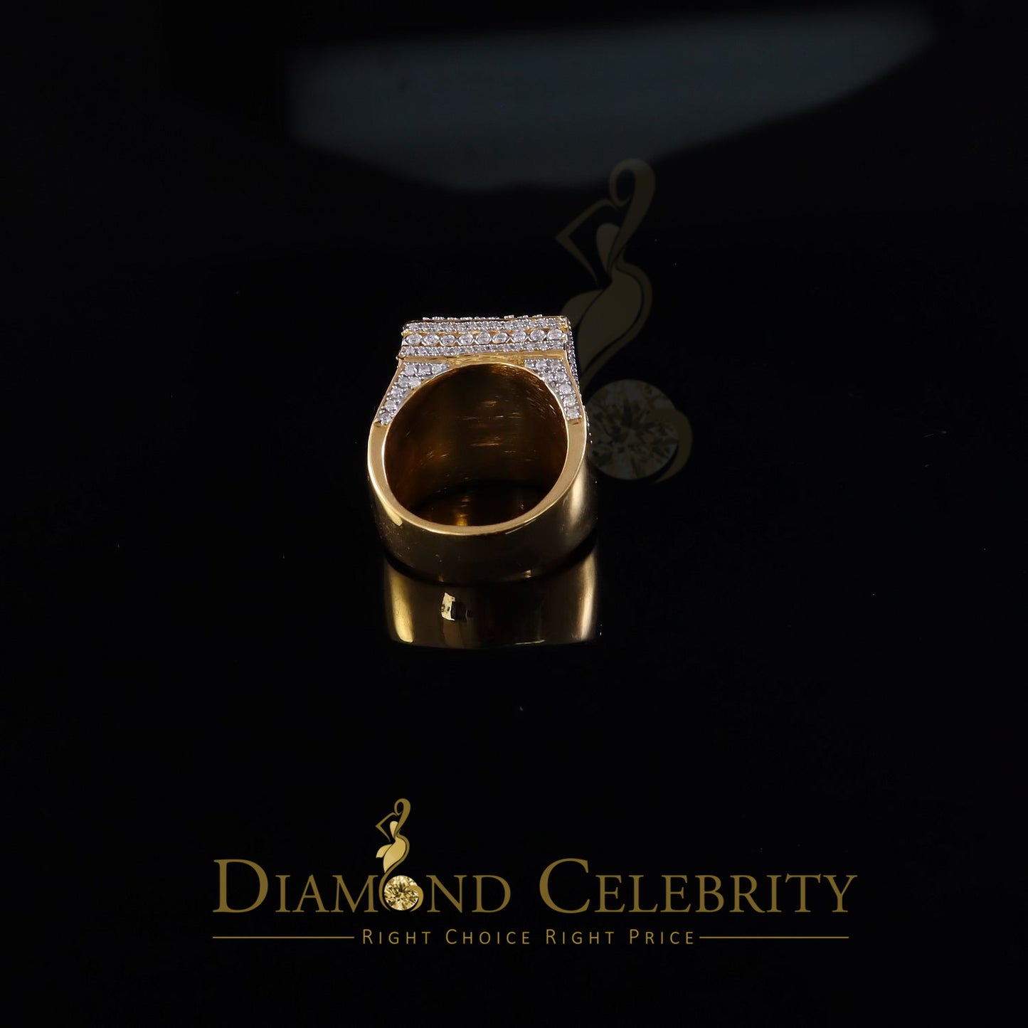 DiamondCelebritees Men's 925 Sterling Silver 5.50ct VVS 'D' Moissanite Yellow Square Rings Size 10