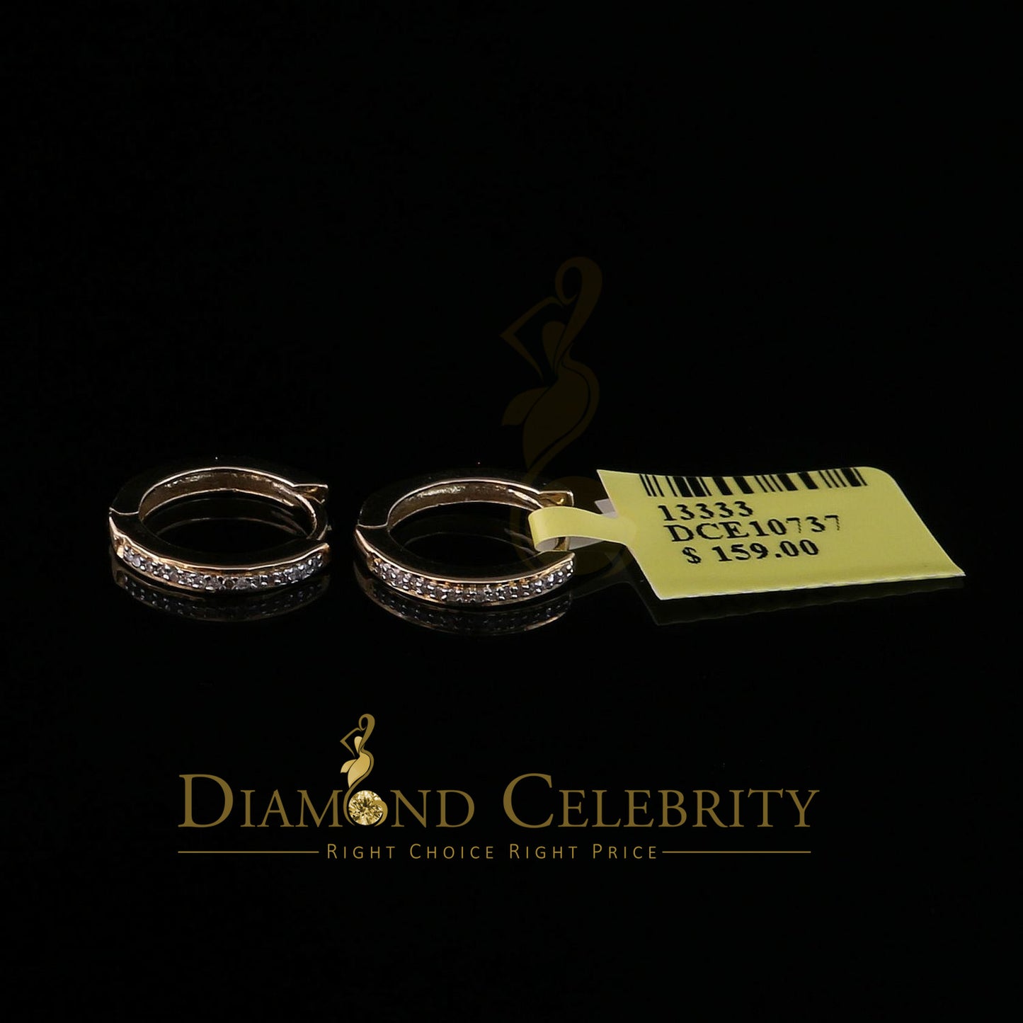 DiamondCelebritees 0.10ct Diamond 925 Sterling Silver Yellow Hoop Stud Earrings For Men's / Women's