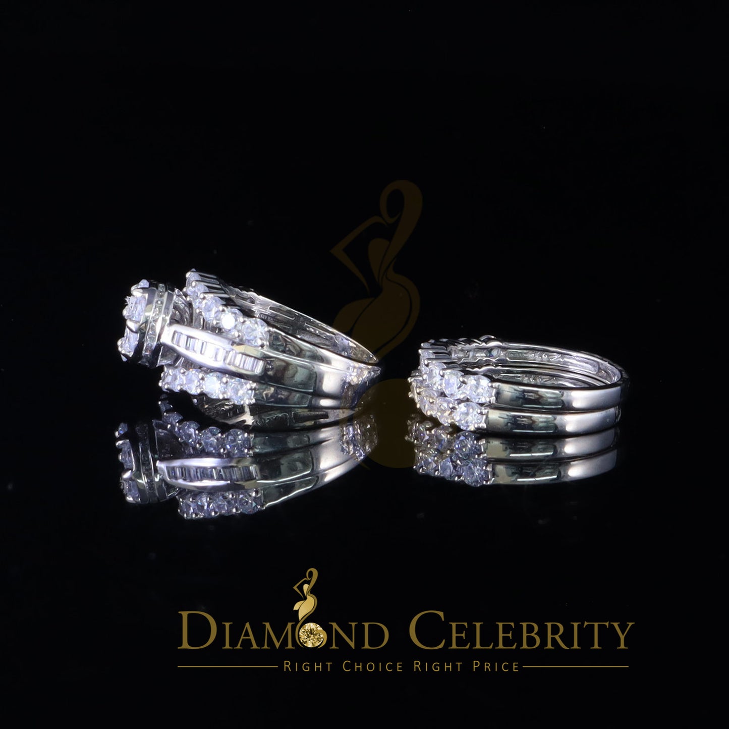 DiamondCelebritees Silver 8.50ct Cubic Zirconia Piece Halo Trio Ring Band White Womens Ring Size 8
