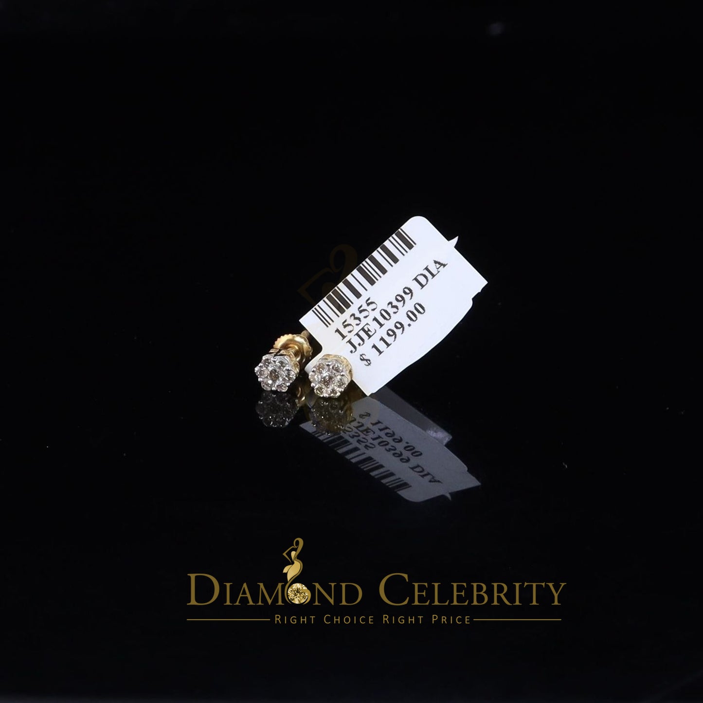 DiamondCelebritees Real 10K Yellow Gold Flower Stud 4.55mm Ladies Earring with Real 0.25CT Diamonds