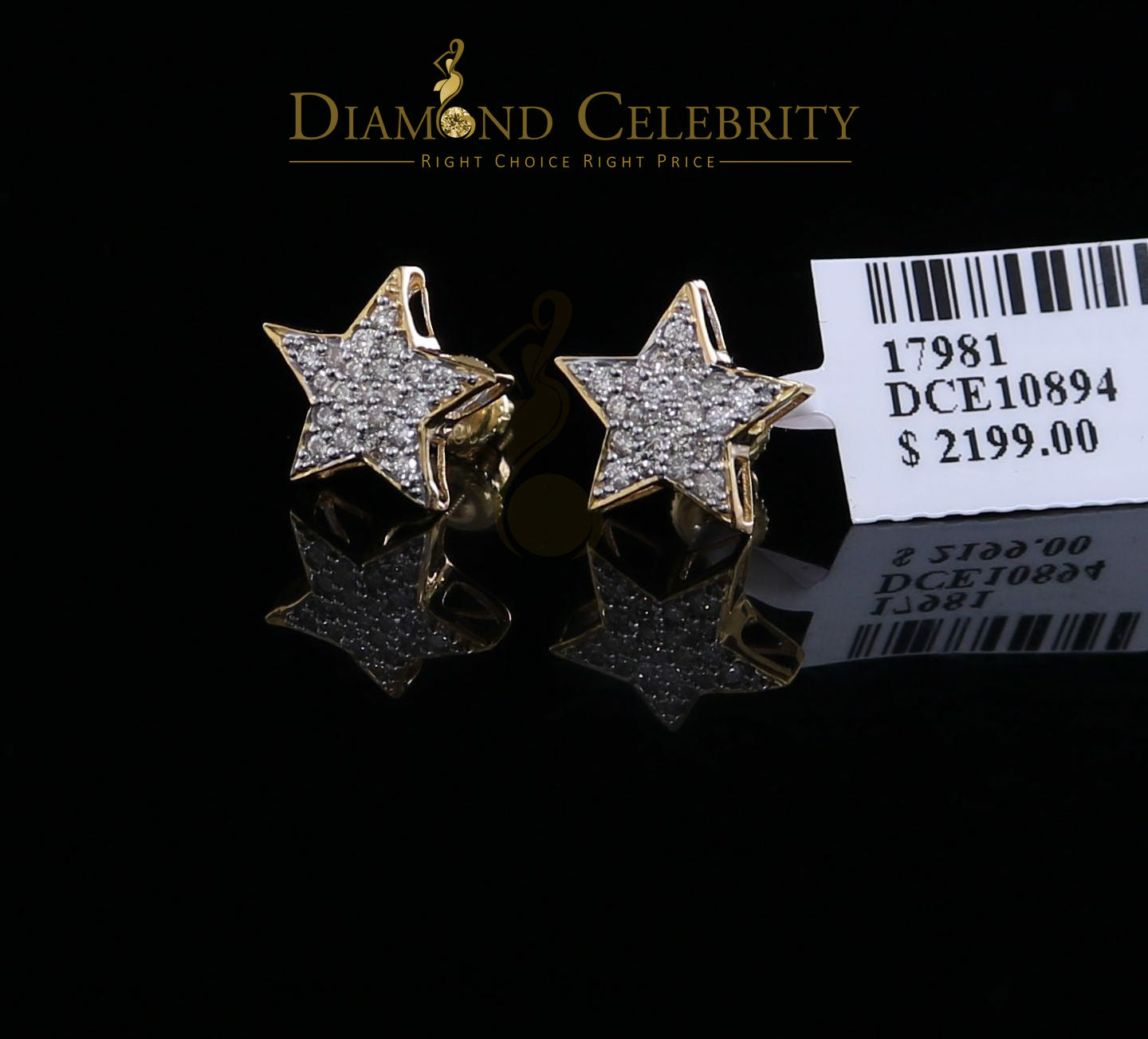 DiamondCelebritees10K Real Yellow Gold Real Diamond 0.50CT Men's/Women's shape Star Stud Earrings