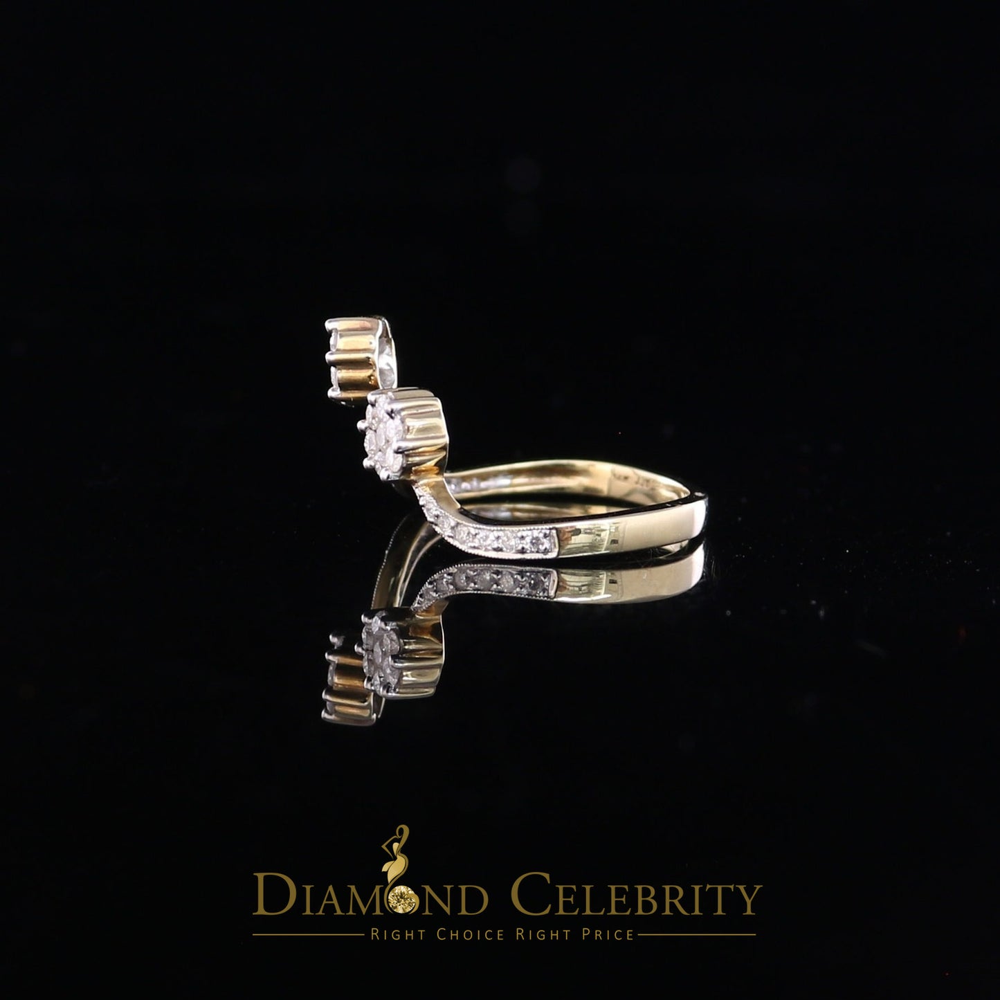DiamondCelebritees Real 14kt Yellow Gold with 0.50CT Real Diamond 2 TINY FLOWER Ring Size 7.5